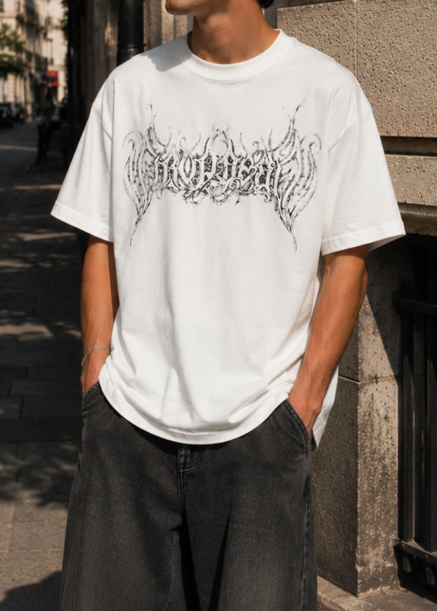 Oversize Beyaz Baskılı Tshirt 9415