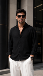 Oversize Siyah Uzun Kollu Gömlek 5476