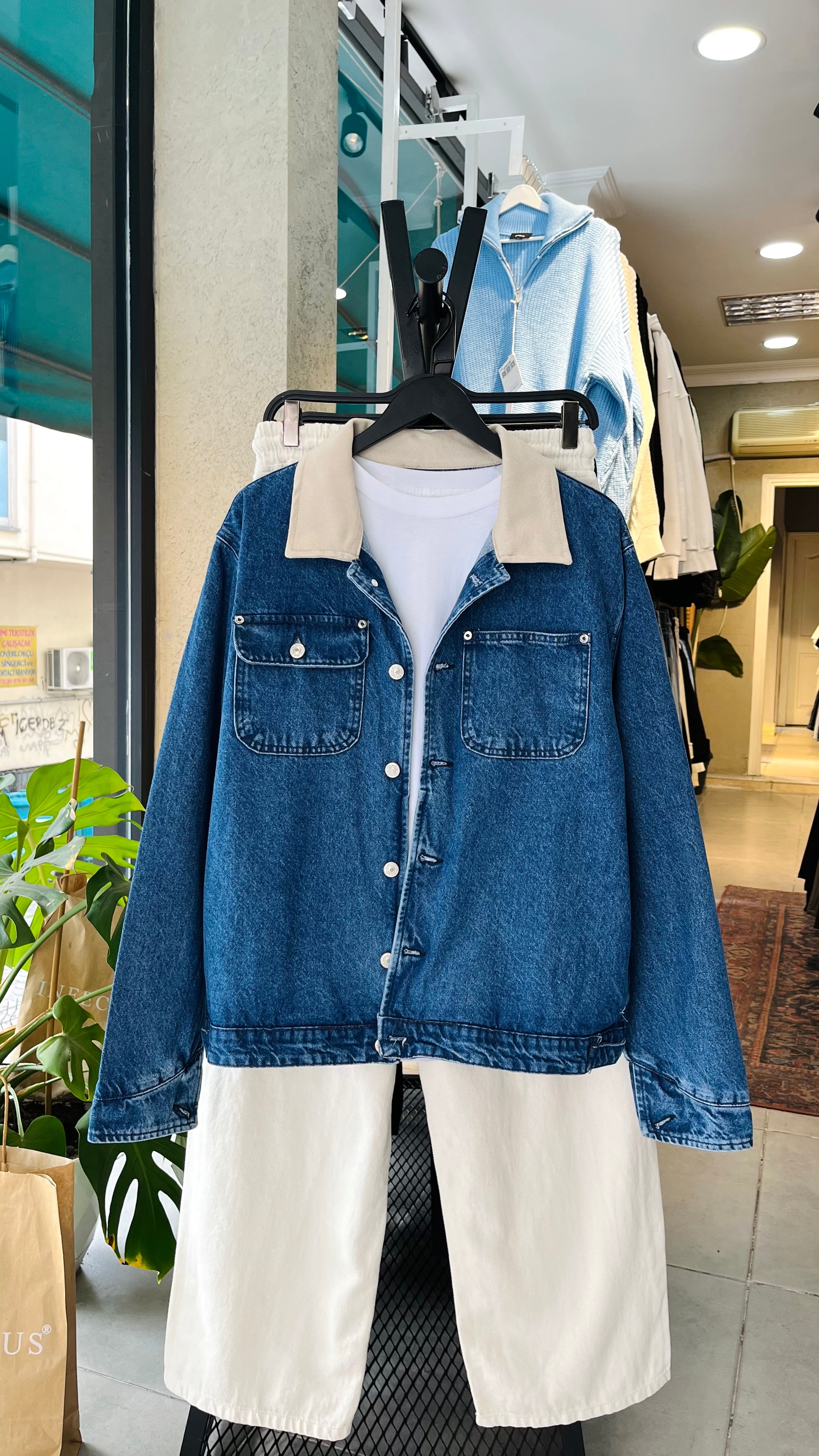 Yakası Bej Kot Ceket Mavi 2036