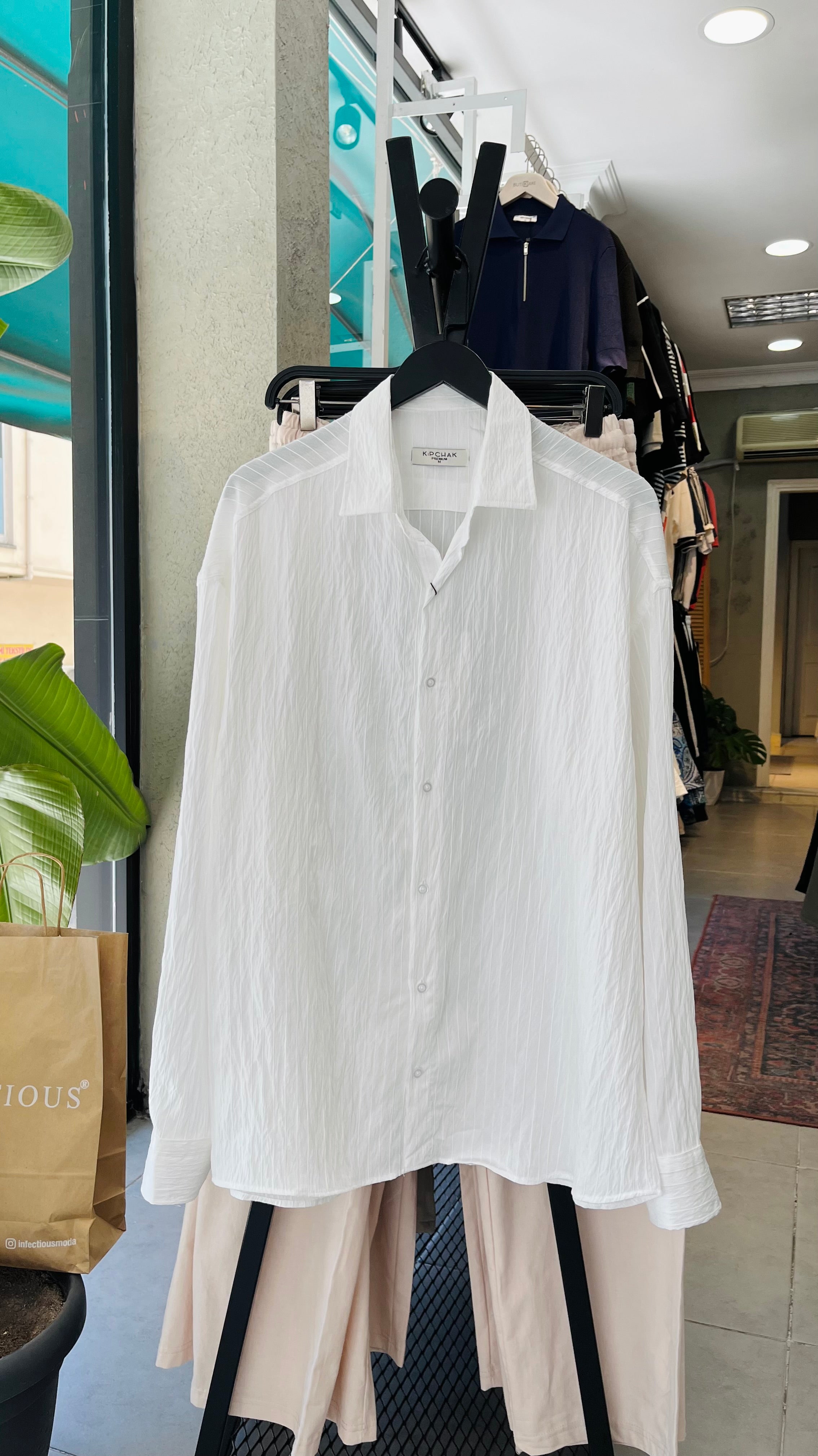 Oversize Beyaz Uzun Kollu Gömlek - Beyaz 5402