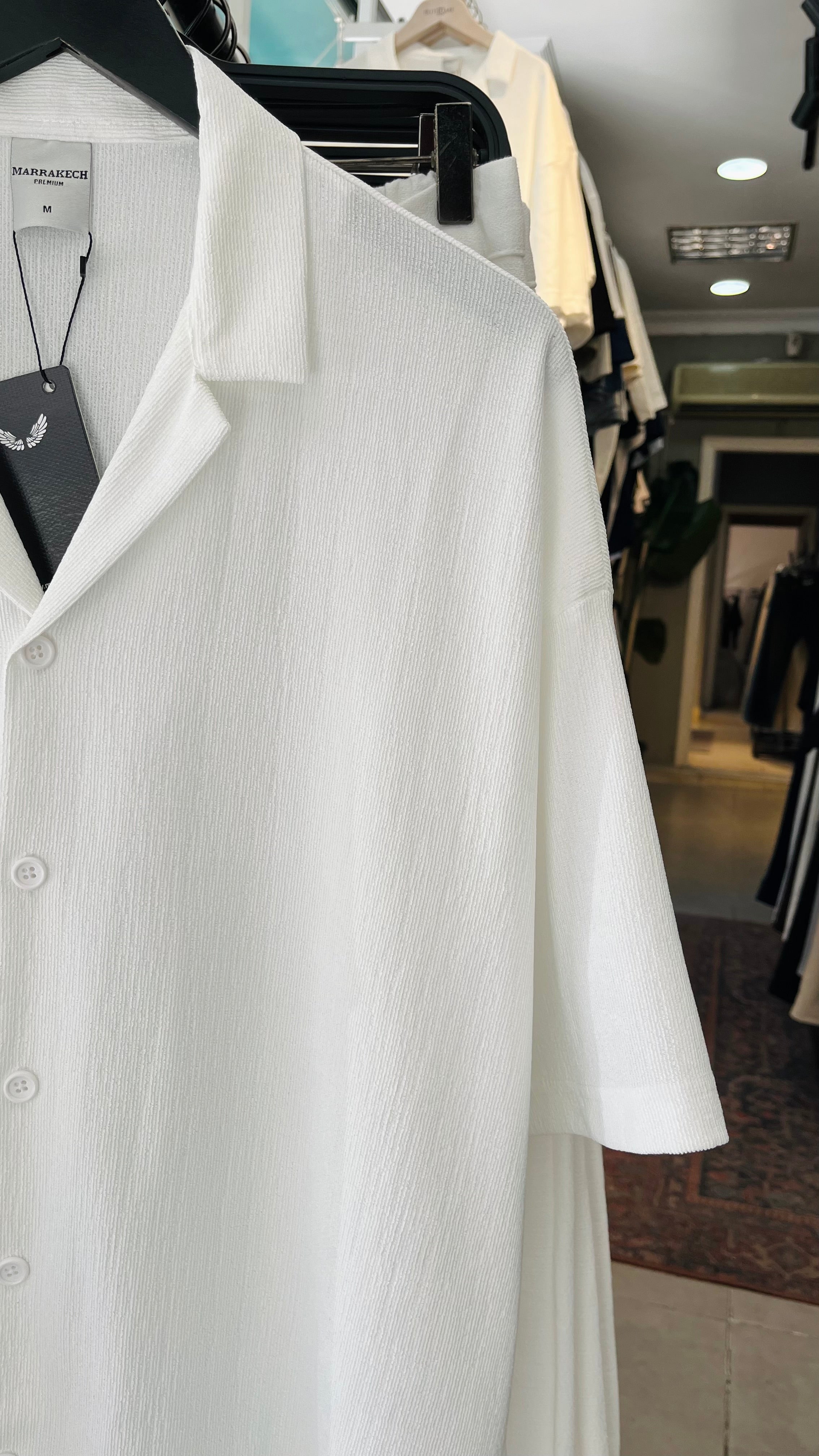 Oversize Beyaz Apaş Yaka Kısa Kollu Gömlek - Beyaz 5422