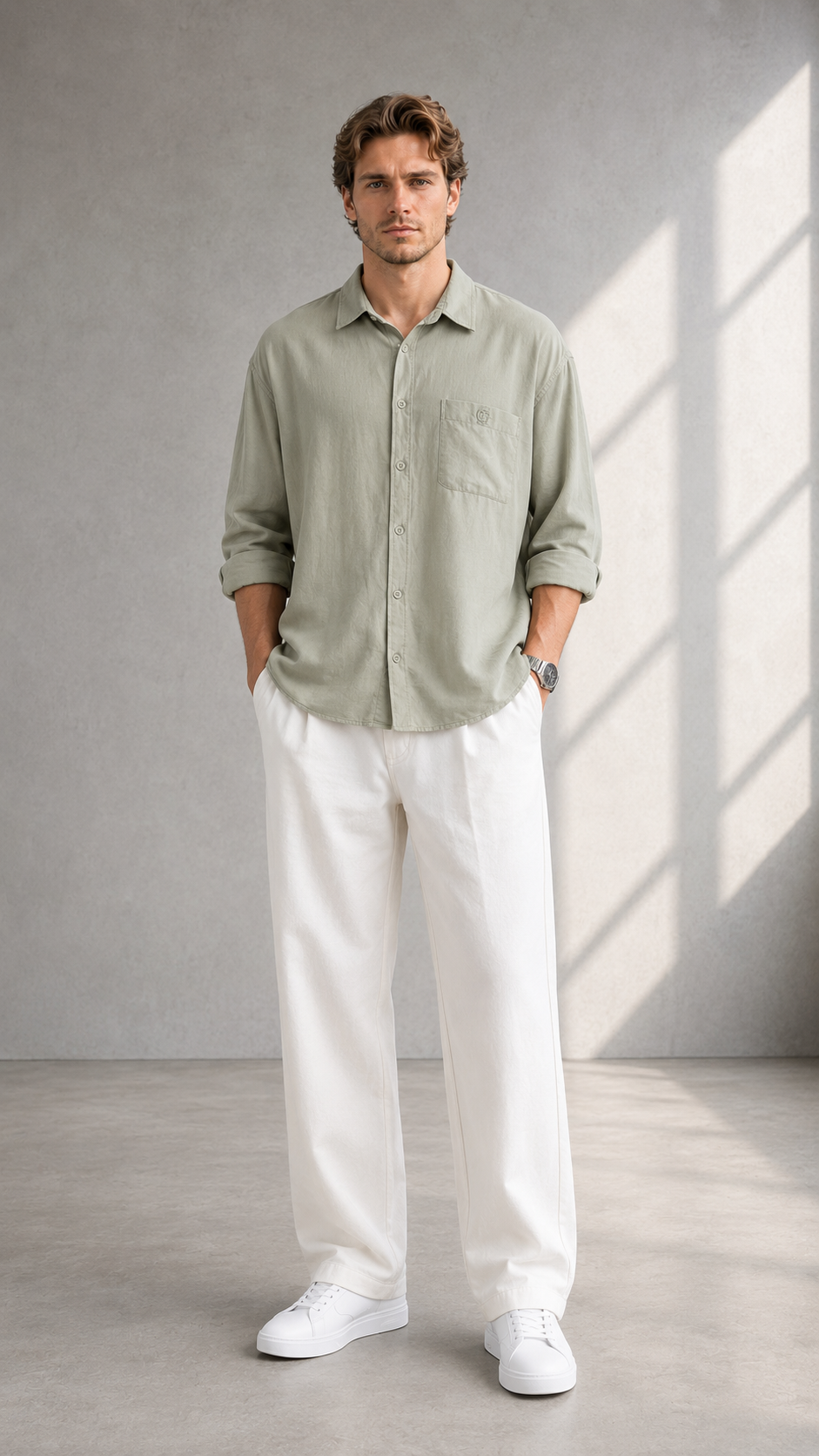 Oversize Haki Uzun Kollu Gömlek 5463