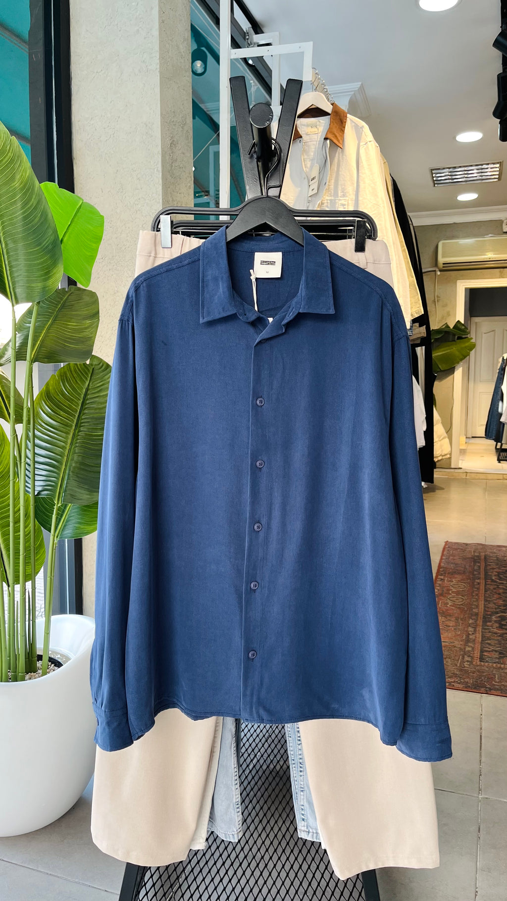 Oversize Lacivert Yıkamalı Modal Kumaş Gömlek 5442