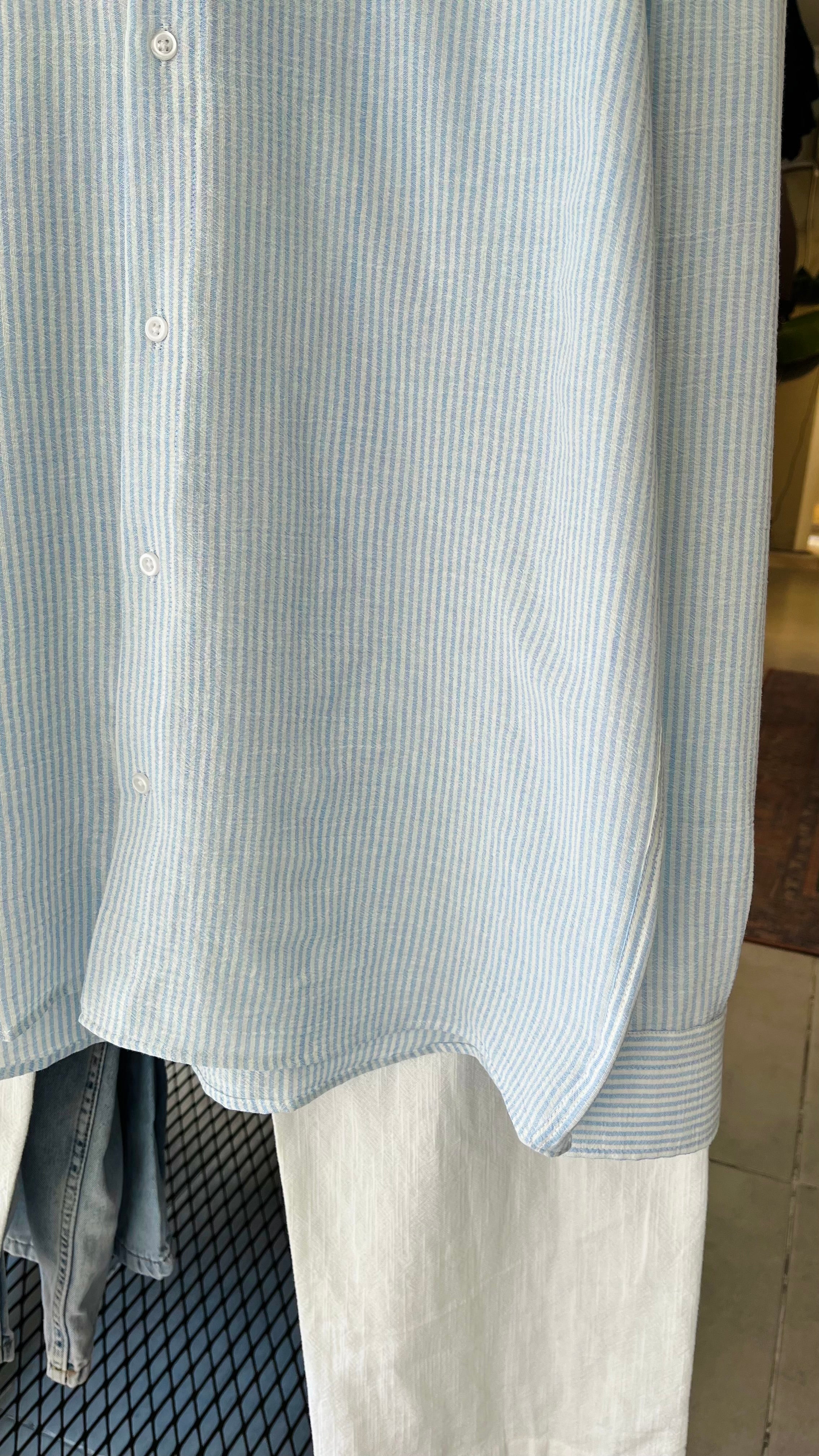 Oversize Mavi Beyaz Çizgili Uzun Kollu Gömlek 5449