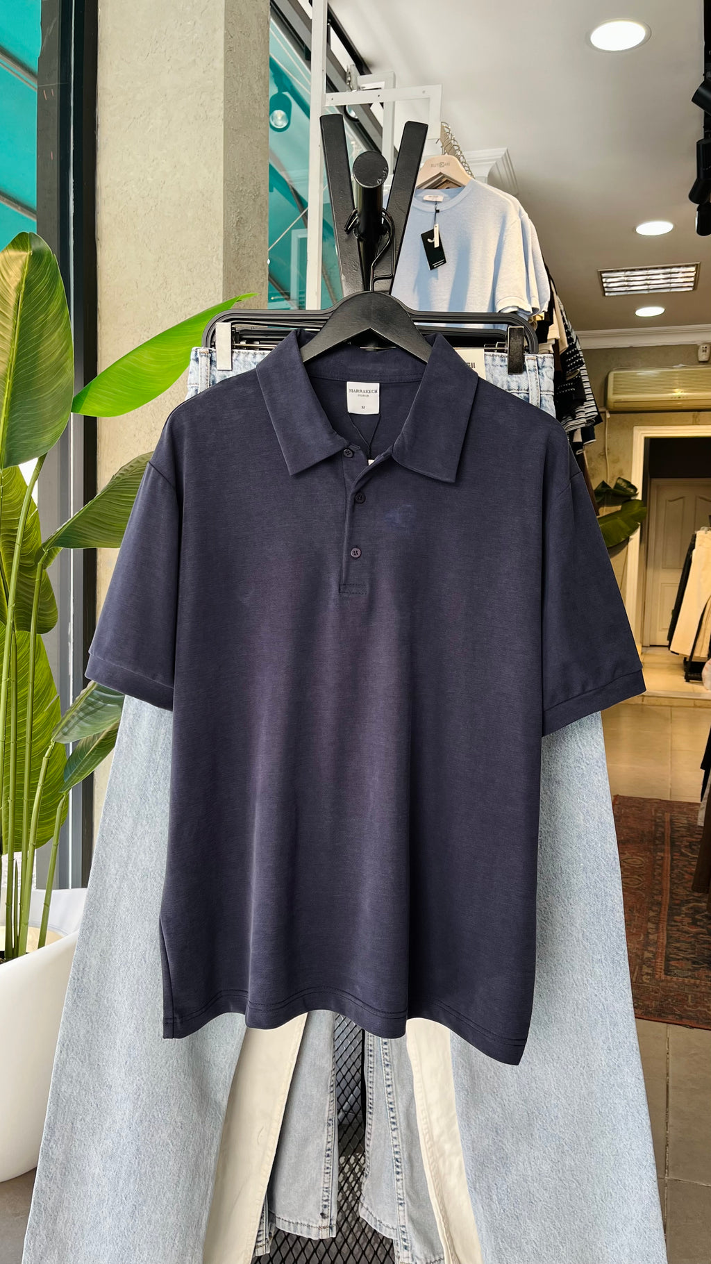 Rahat Kalıp Lacivert Yakalı Tshirt 9385