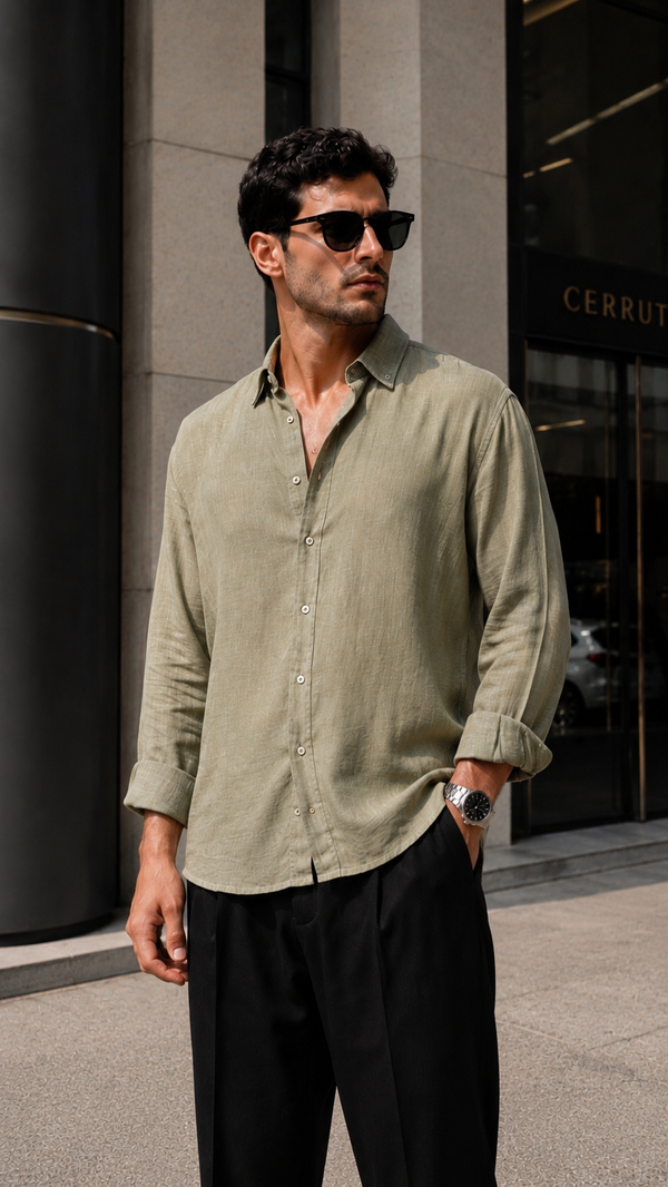 Oversize Haki Uzun Kollu Gömlek 5453