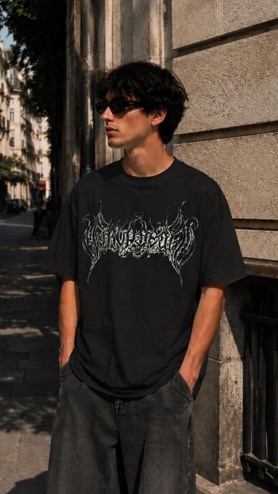 Oversize Siyah Baskılı Tshirt 9414
