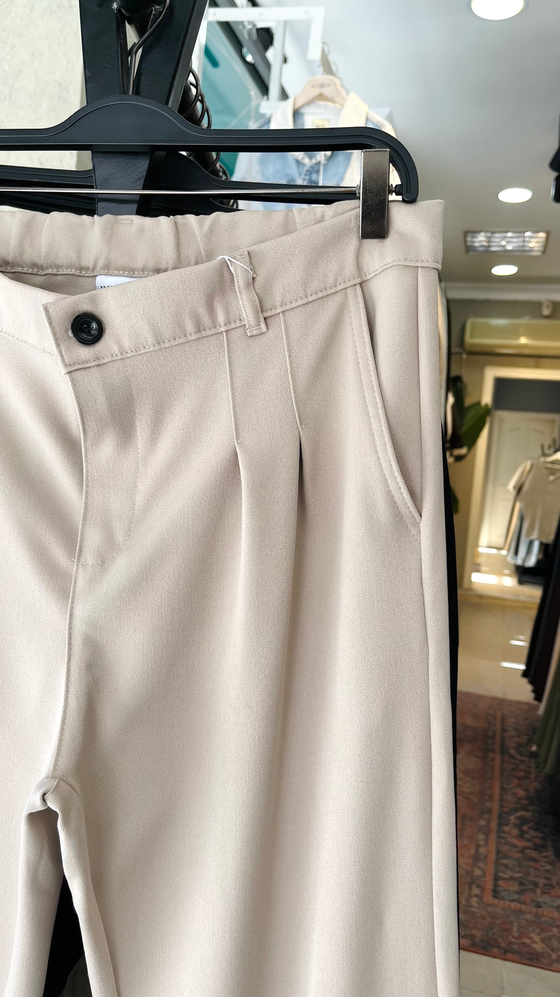 Baggy Bej Kalın Kumaş Pantolon 6154