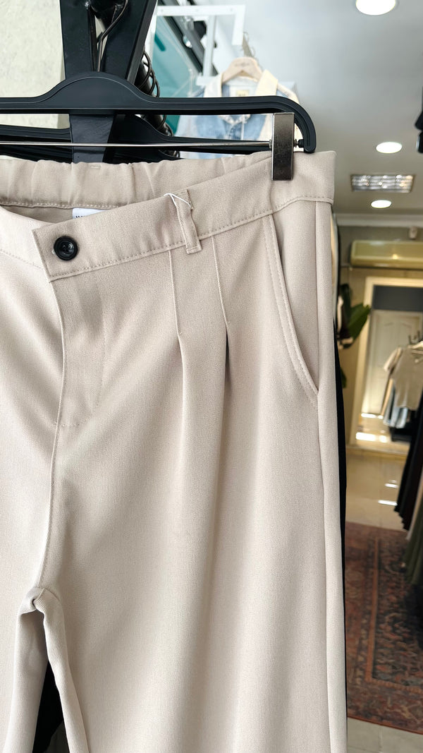 Baggy Bej Kalın Kumaş Pantolon 6154