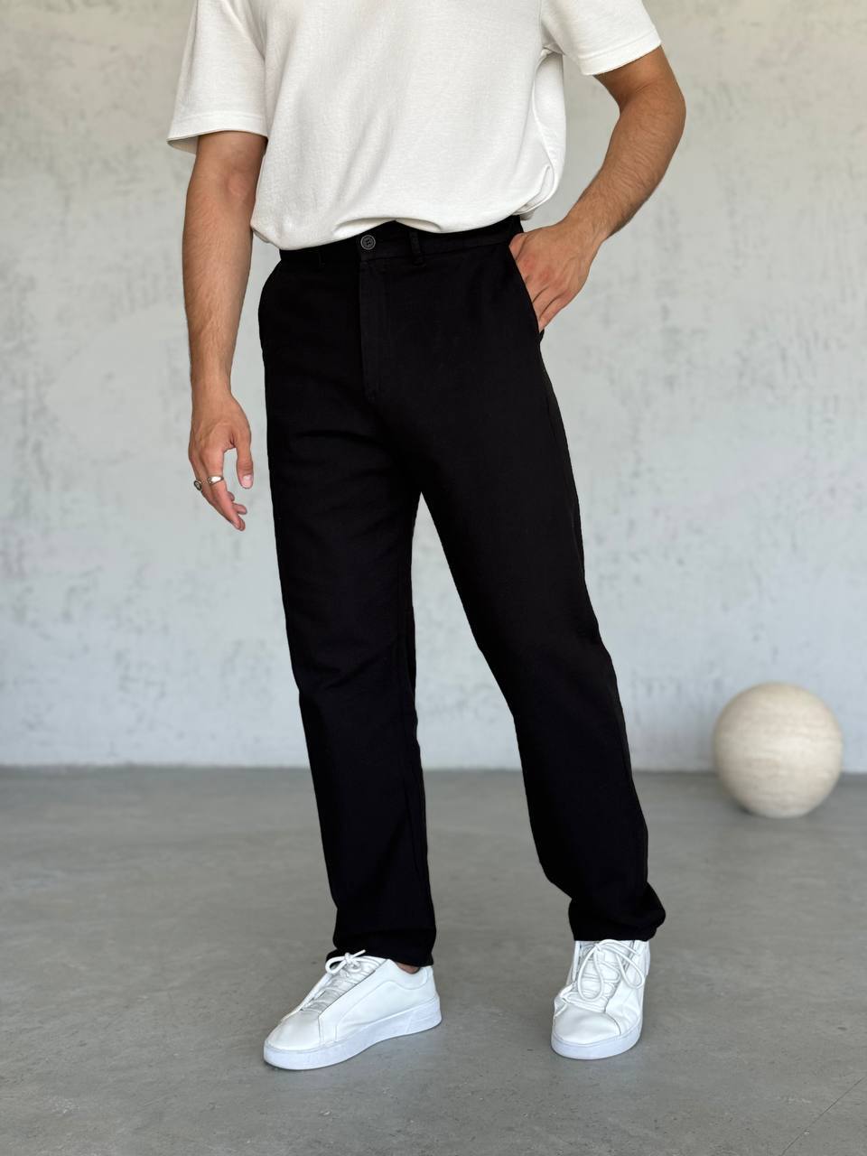Erkek Baggy Keten Pantolon – Siyah 6134