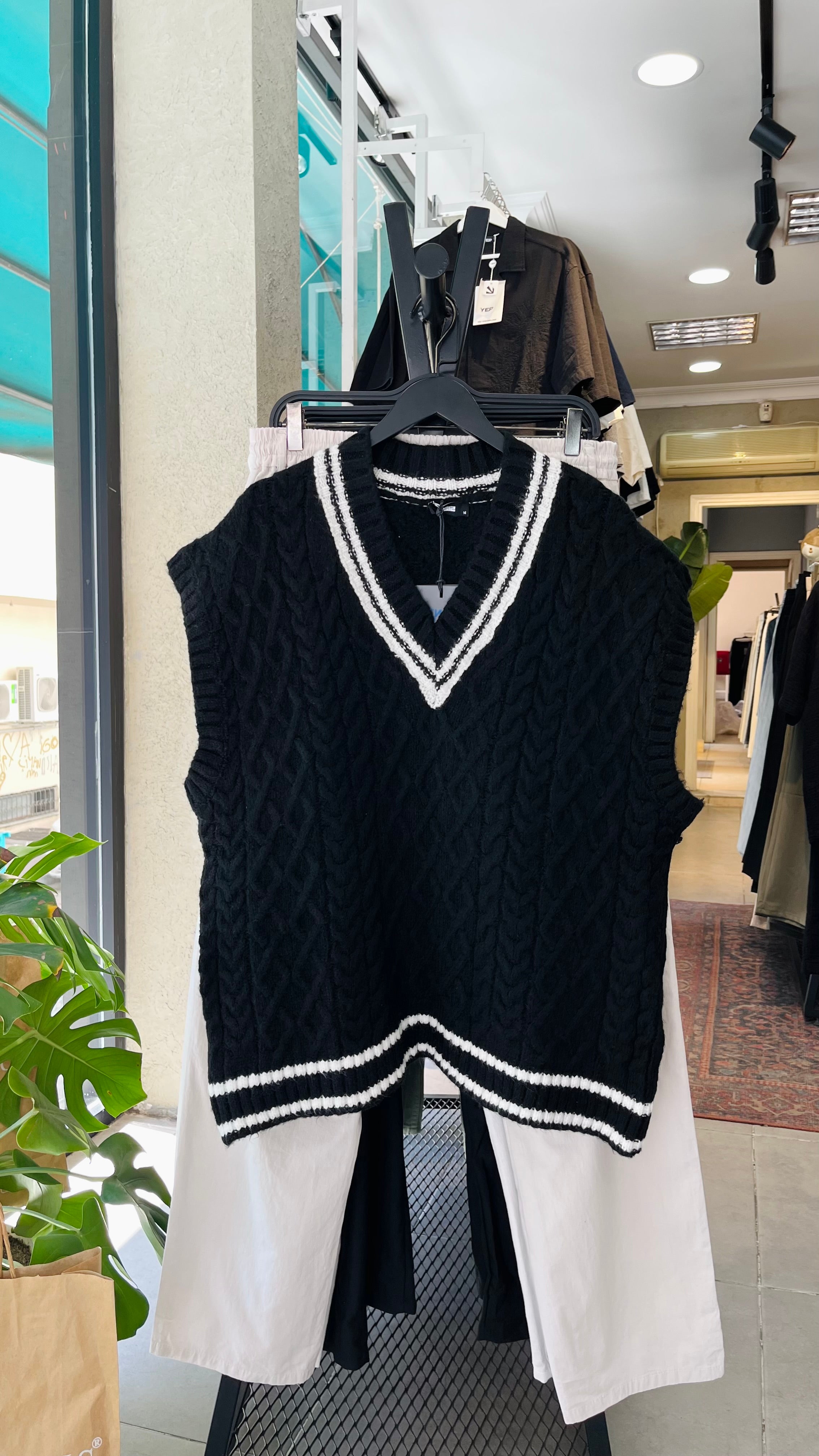 Oversize Çift Renk Siyah Triko Süveter 7003