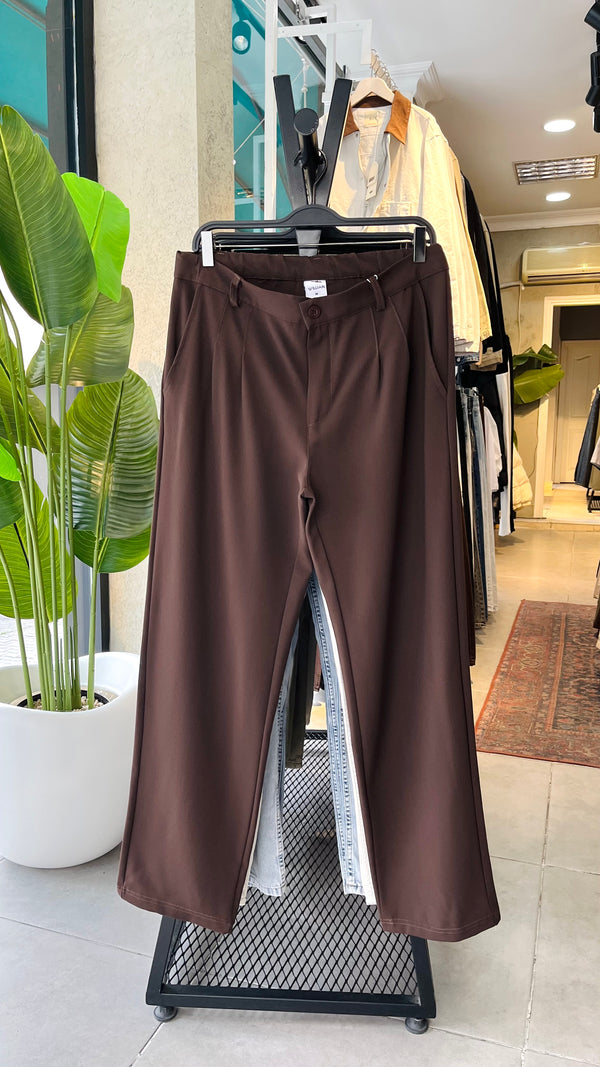 Baggy Kahverengi Kumaş Pantolon 6168