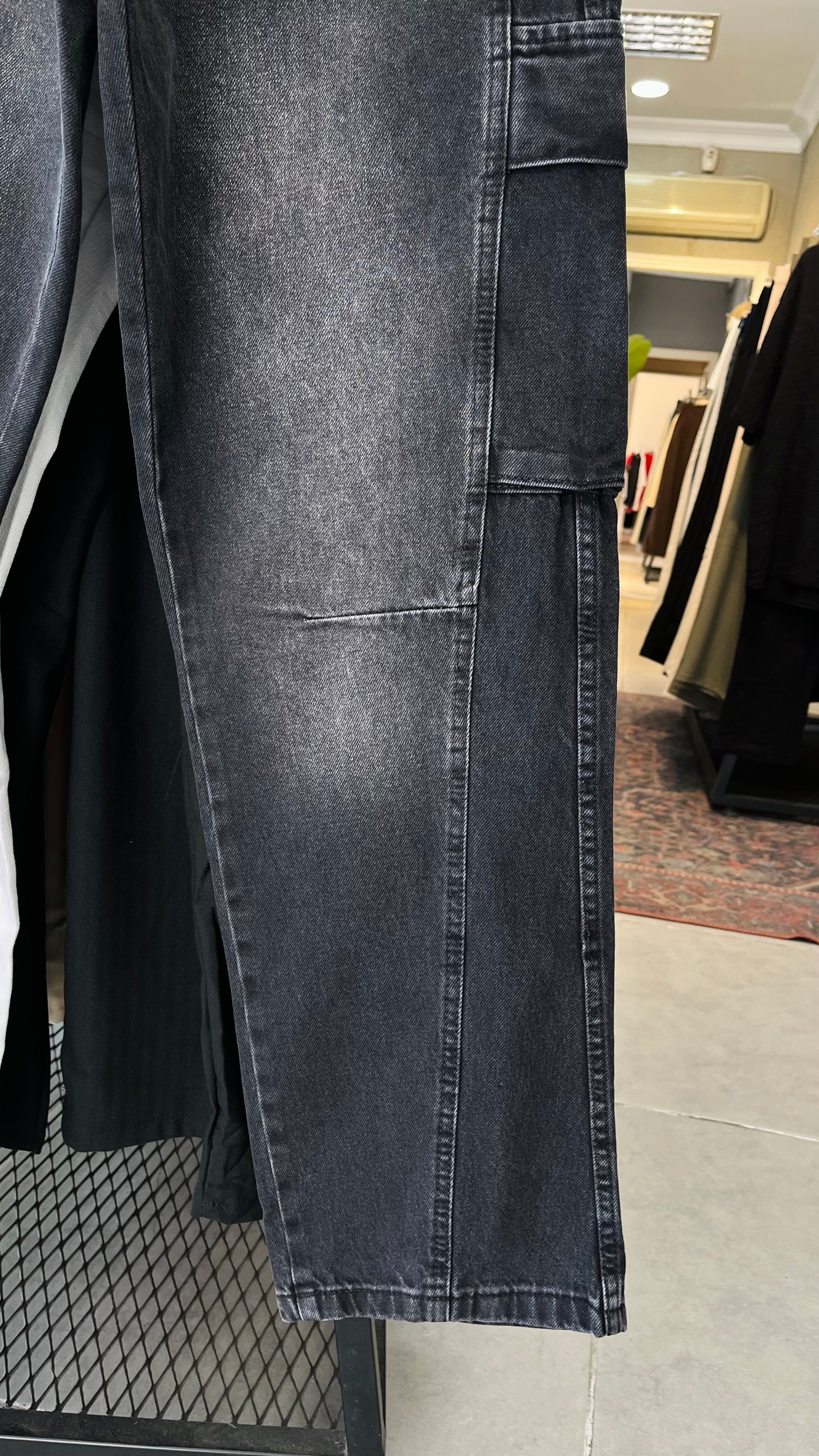 Baggy Siyah Yıkamalı Kargo Cepli Jean 3318