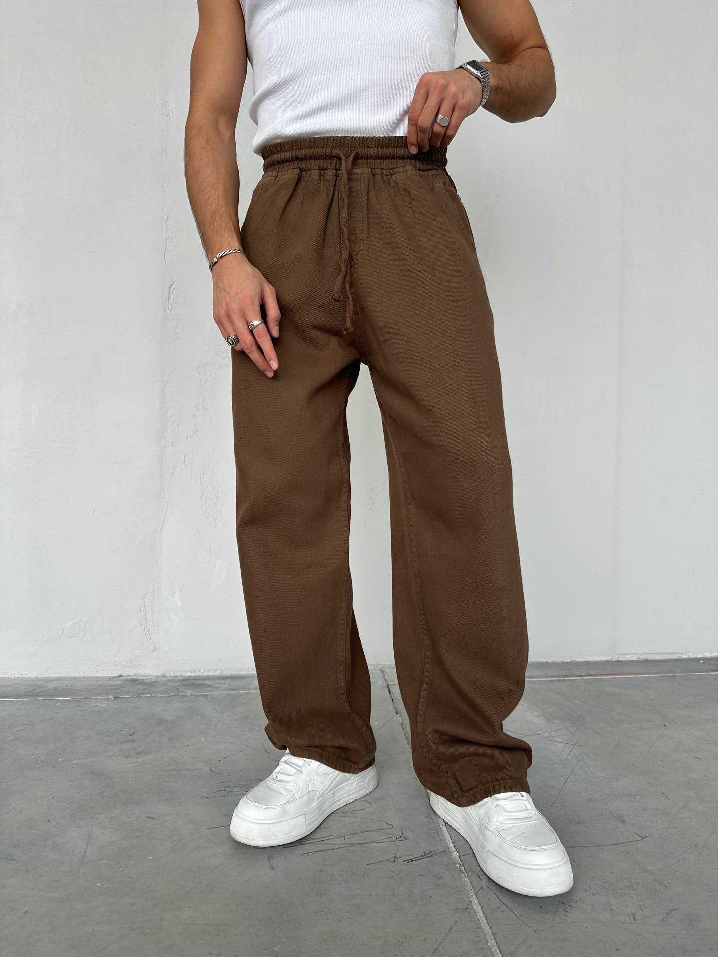 Baggy Ekstra Bol Kahverengi Gabardin Pantolon - Kahverengi 6147
