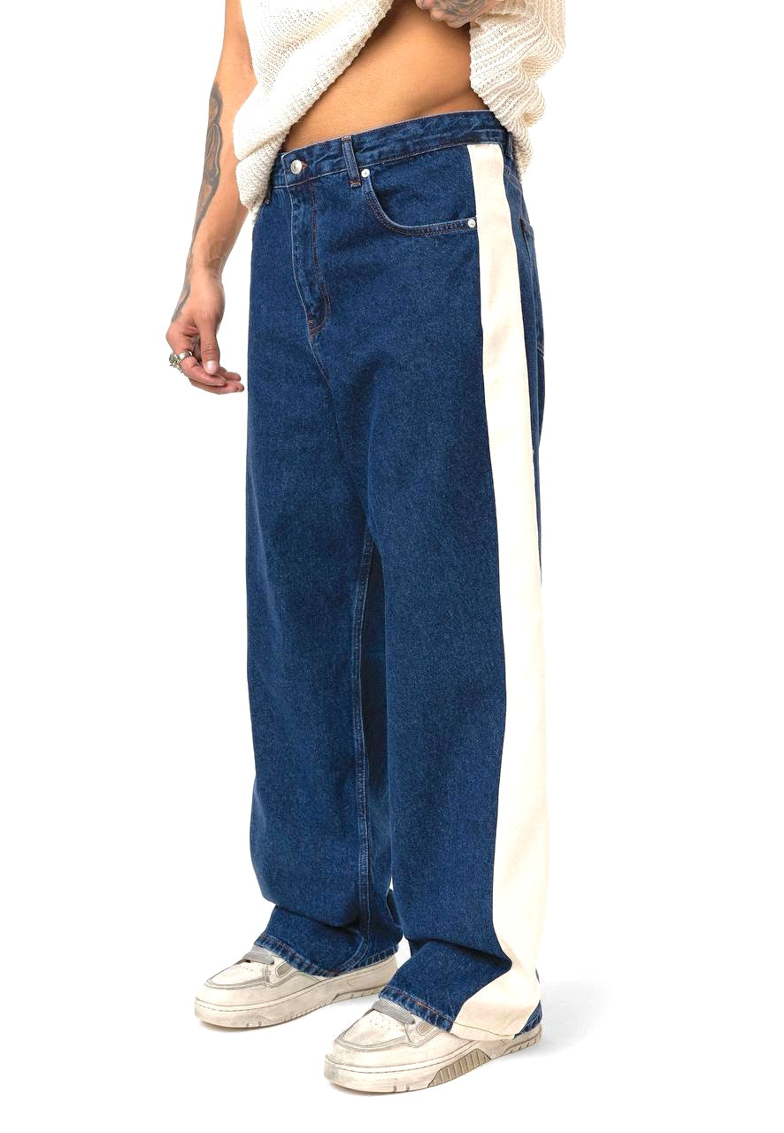 Baggy Mavi Kenarları Bej Jean 3315