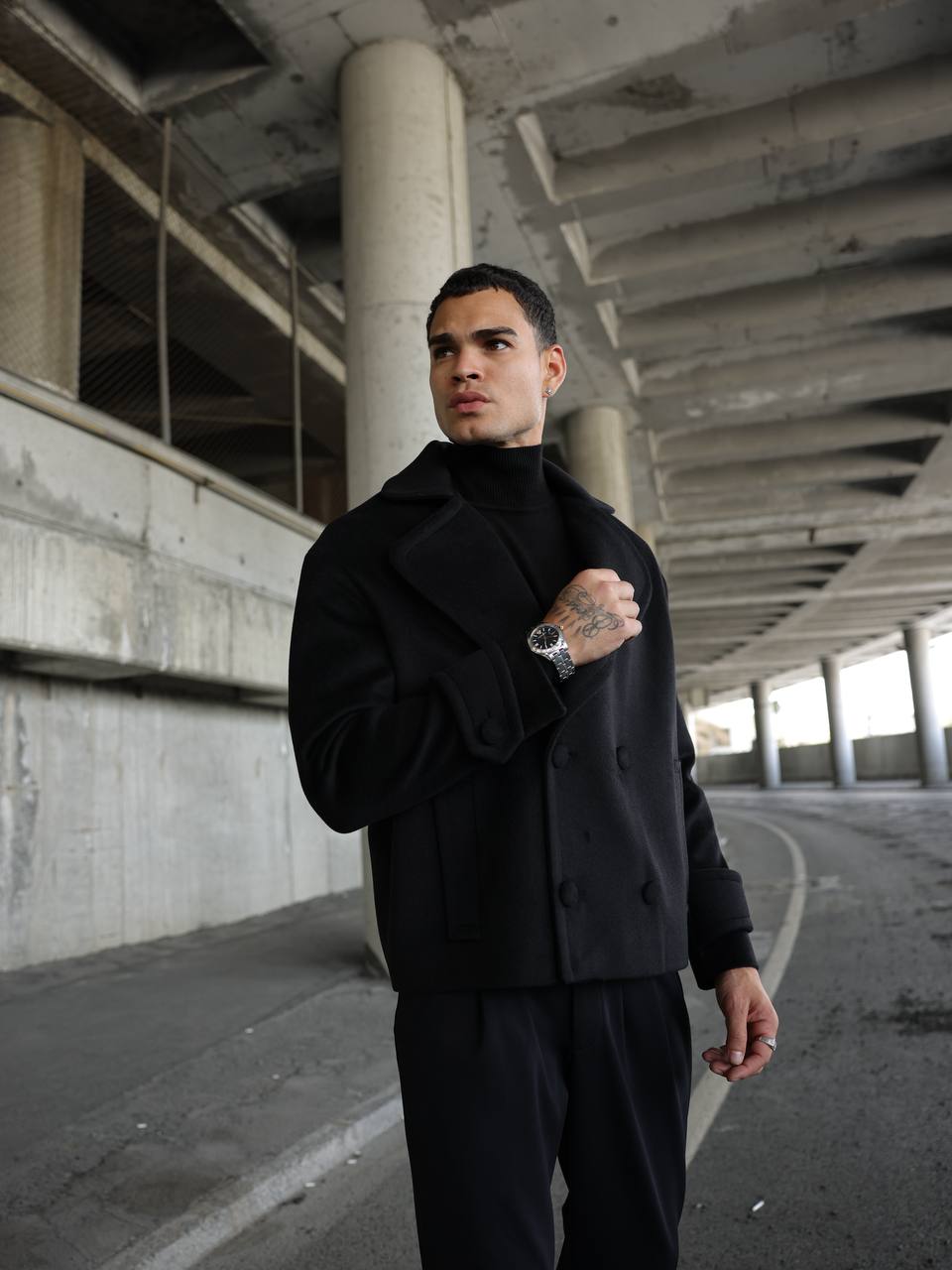 Kruvaze Crop Kaşe Ceket Siyah 2035