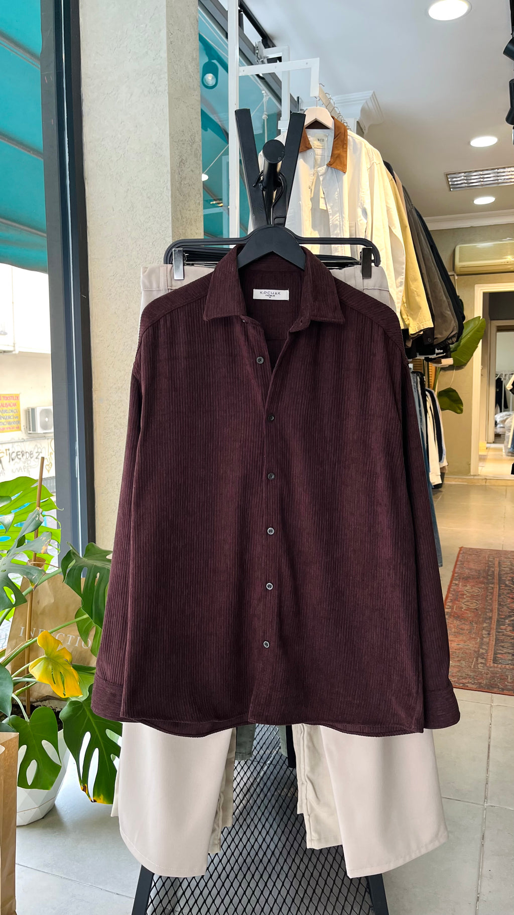 Oversize Kahverengi Kadife Gömlek 5428