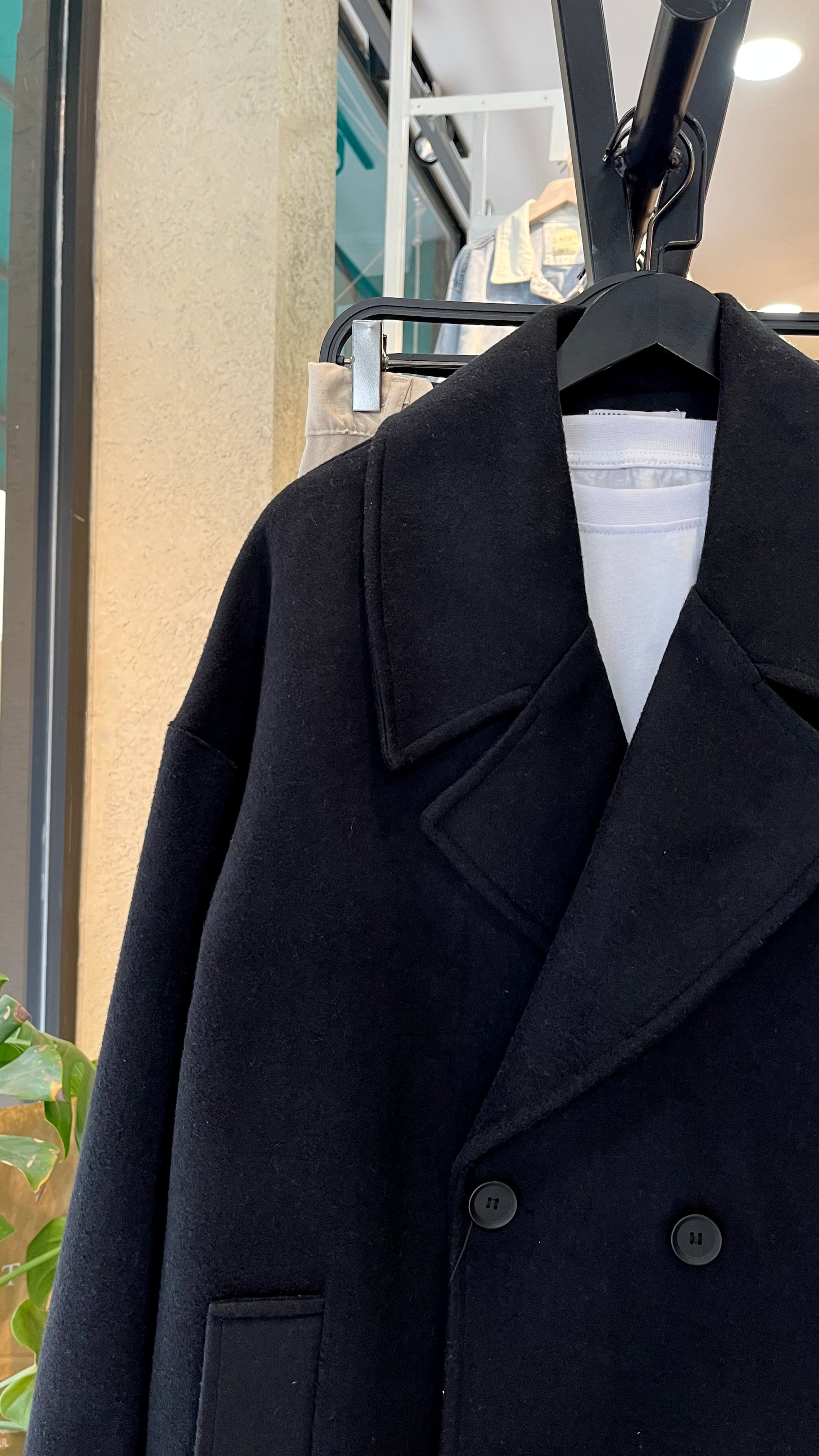 Oversize Kruvaze Kaşe Siyah Kaban 2018
