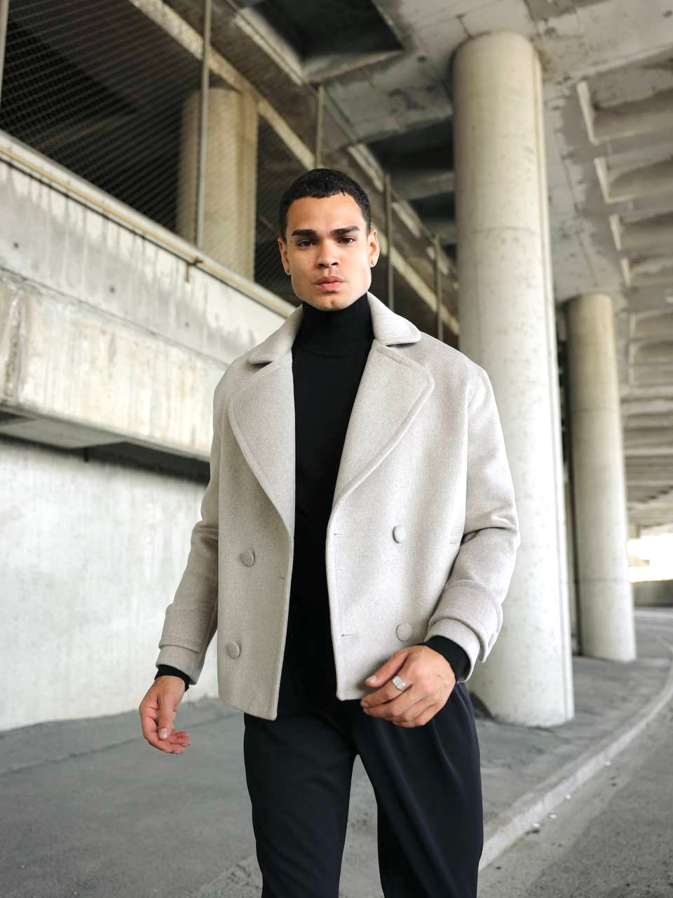 Kruvaze Crop Kaşe Ceket Taş Rengi 2034