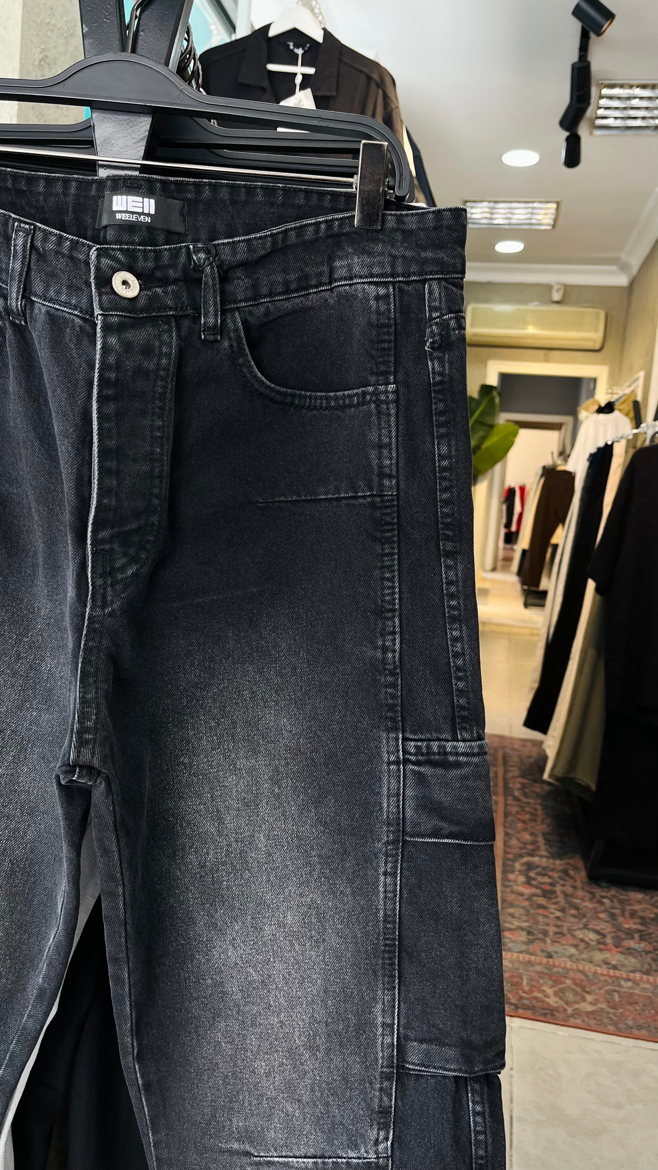 Baggy Siyah Yıkamalı Kargo Cepli Jean 3318