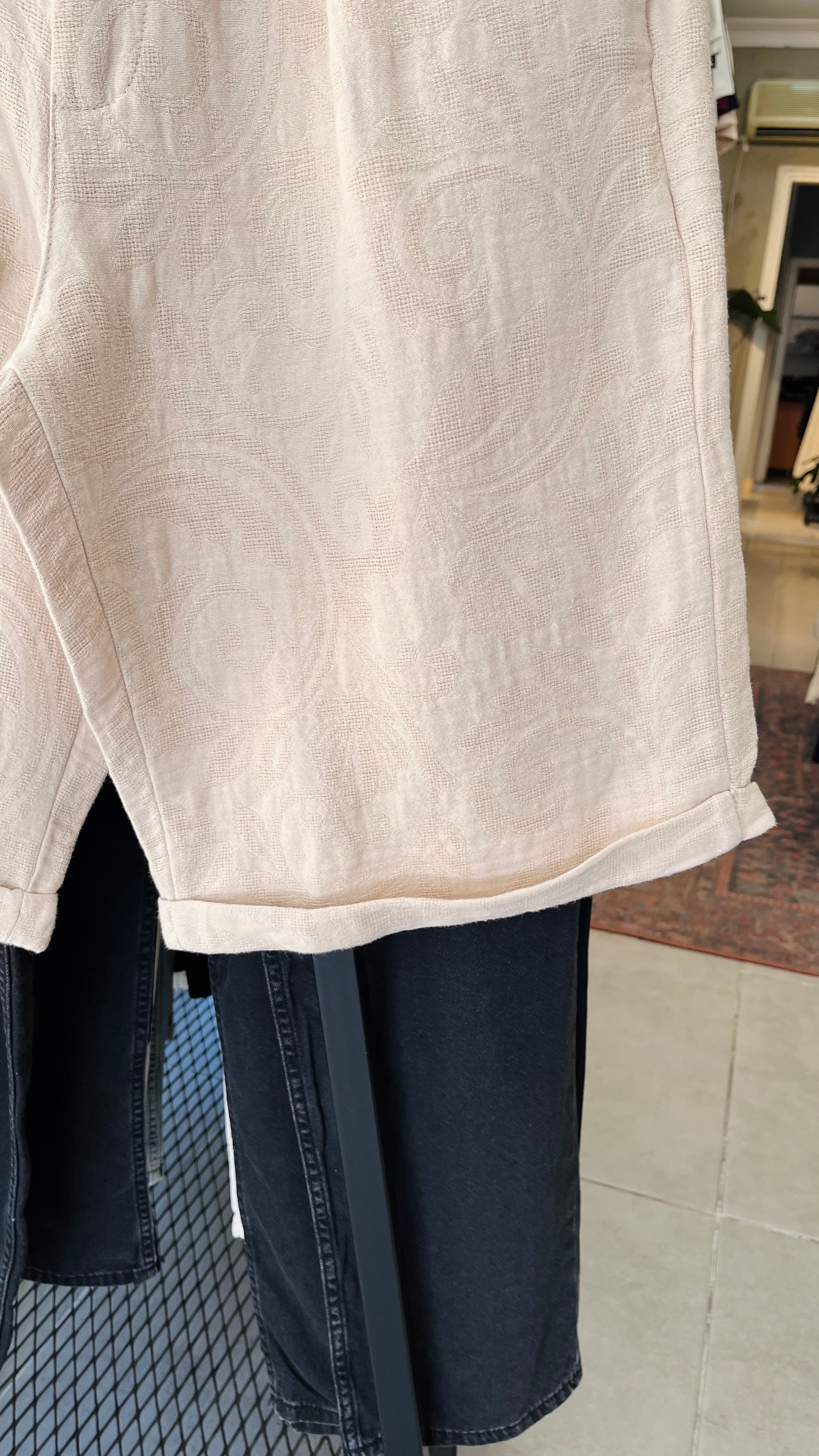 Müslin Kumaş Bej Jakarlı Baggy Şort 8013