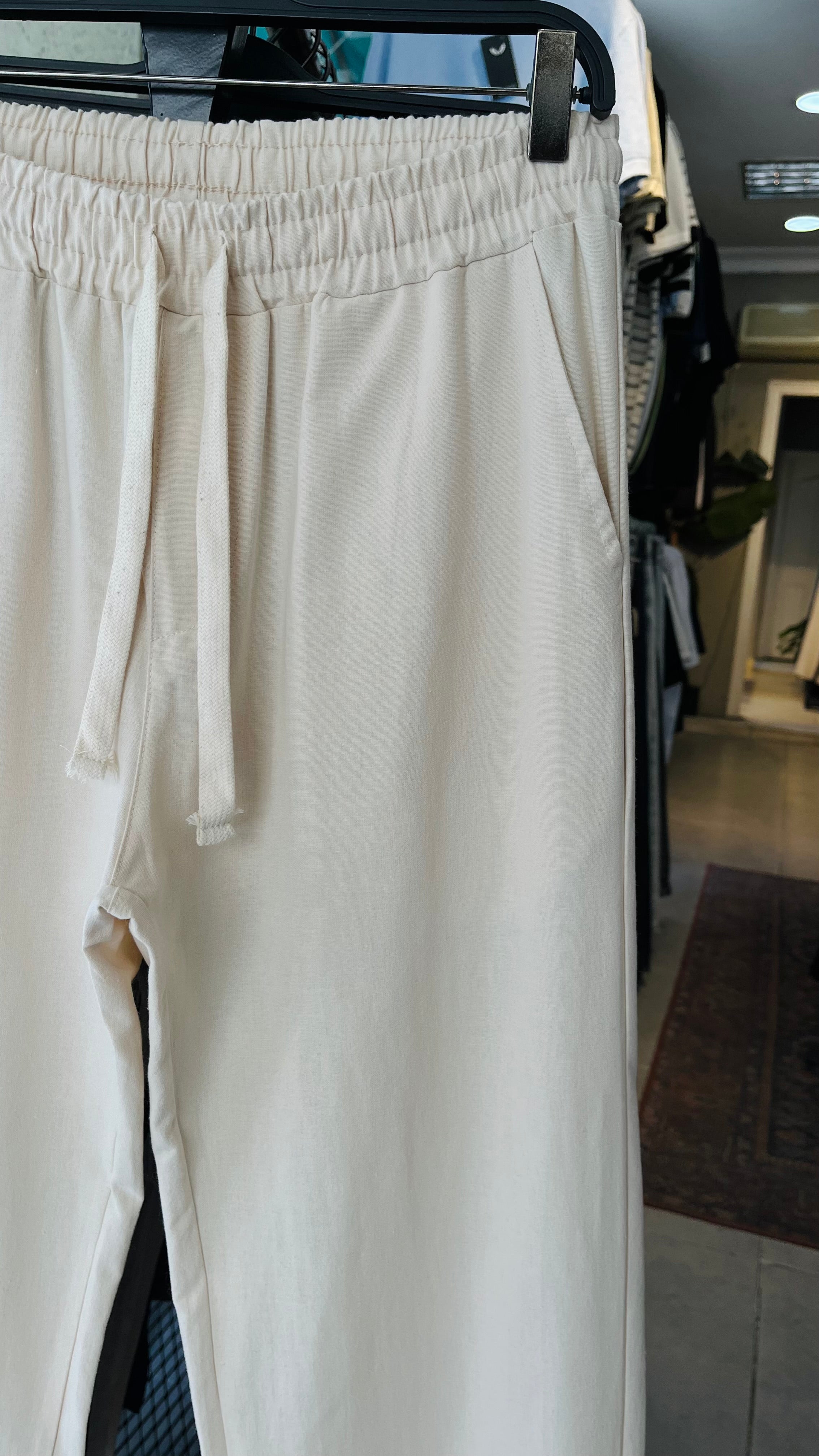 Baggy Bej Keten Pantolon 6186