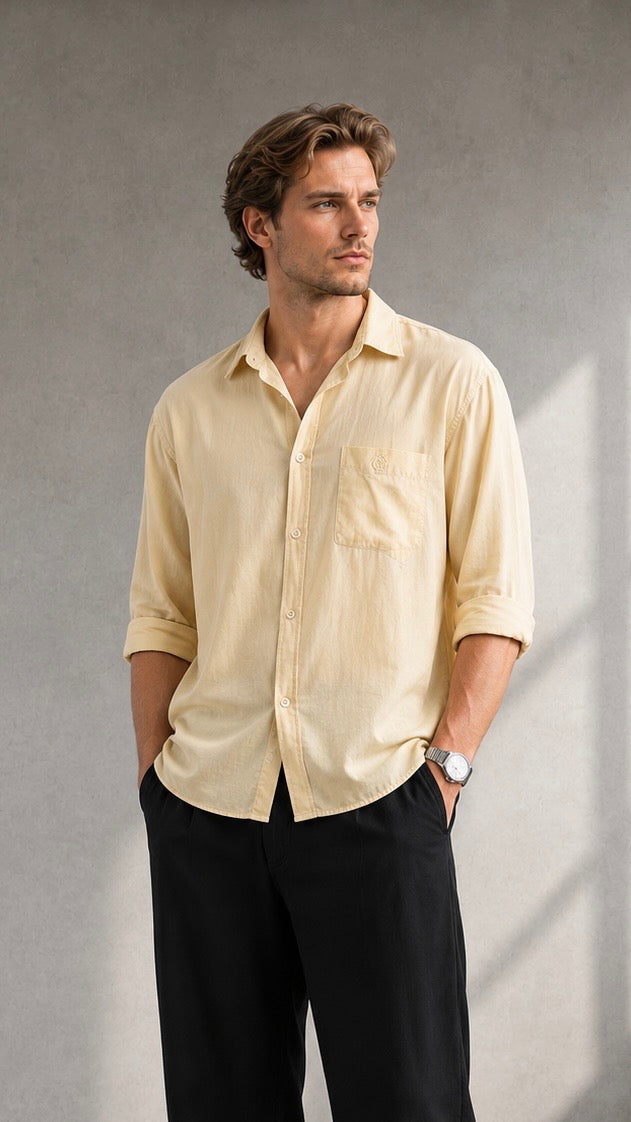 Oversize Sarı Uzun Kollu Gömlek 5465