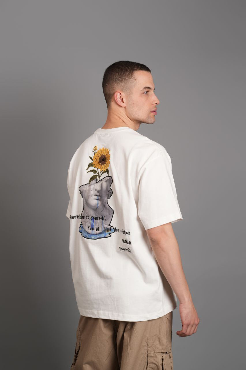 Oversize Beyaz Yourself Sırt Nakışlı Tshirt – Beyaz 9320
