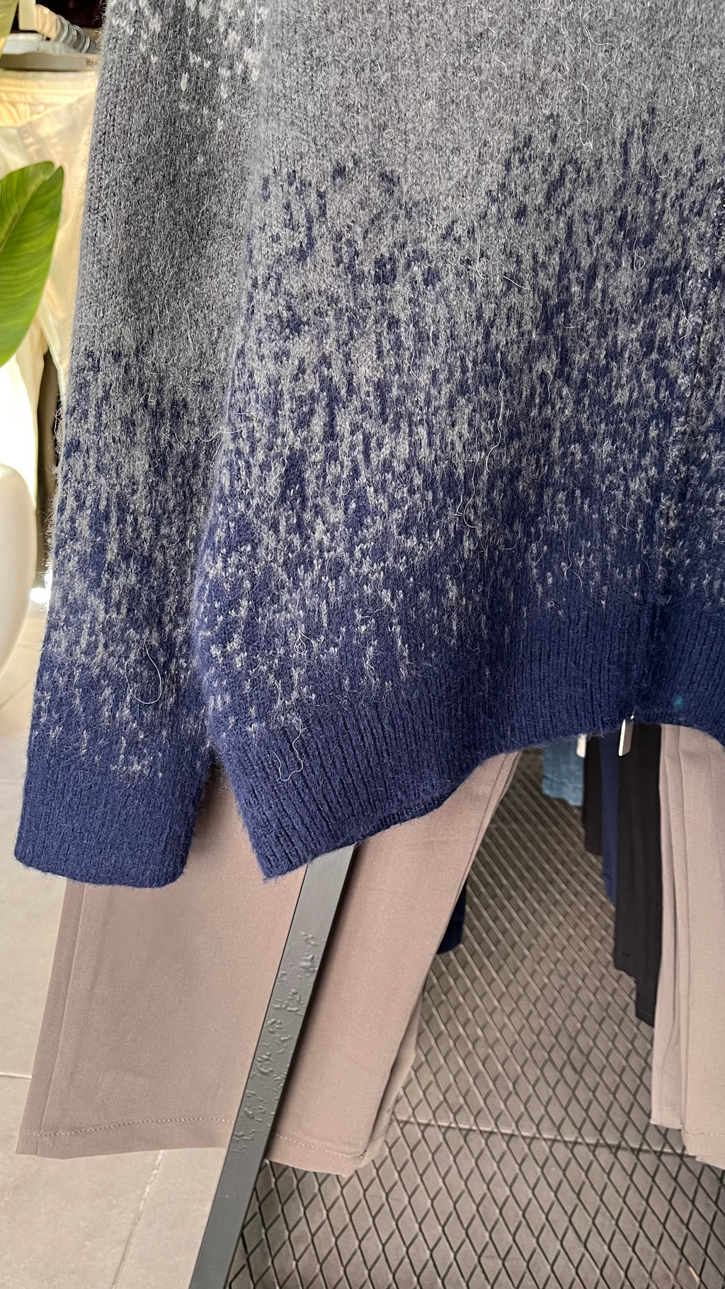 Lacivert Gri Geçiş Desenli Çift Fermuarlı Triko Hırka 5130