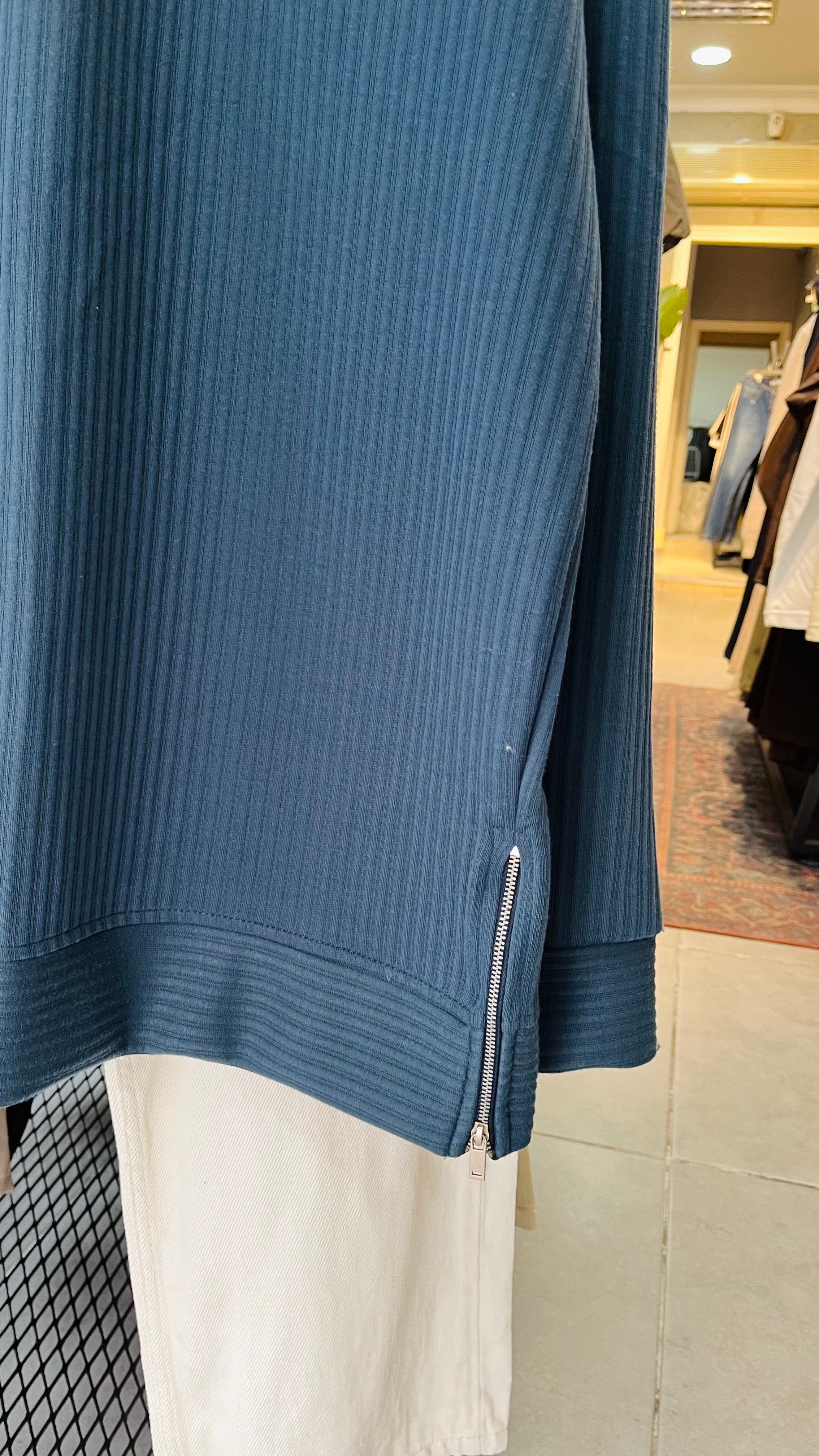 Oversize Yanları Fermuarlı Petrol Mavisi Sweatshirt 5003