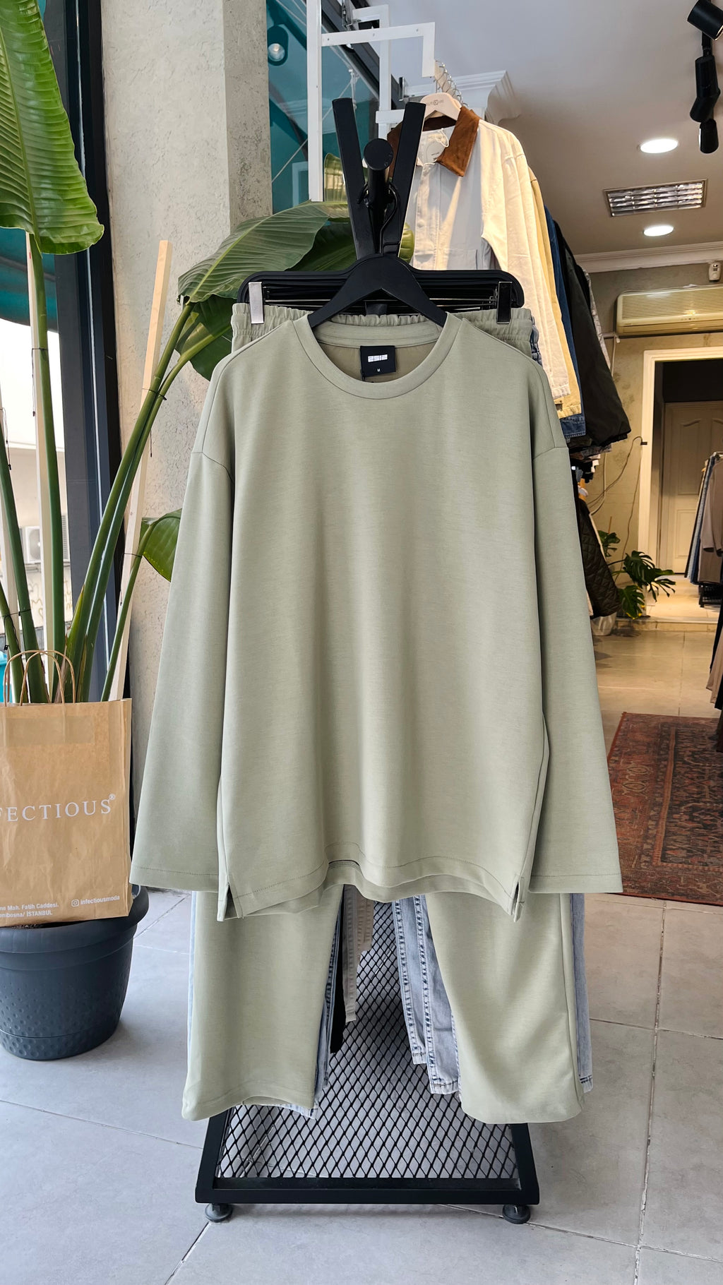 Oversize Modal Kumaş Yeşil Takım 1007