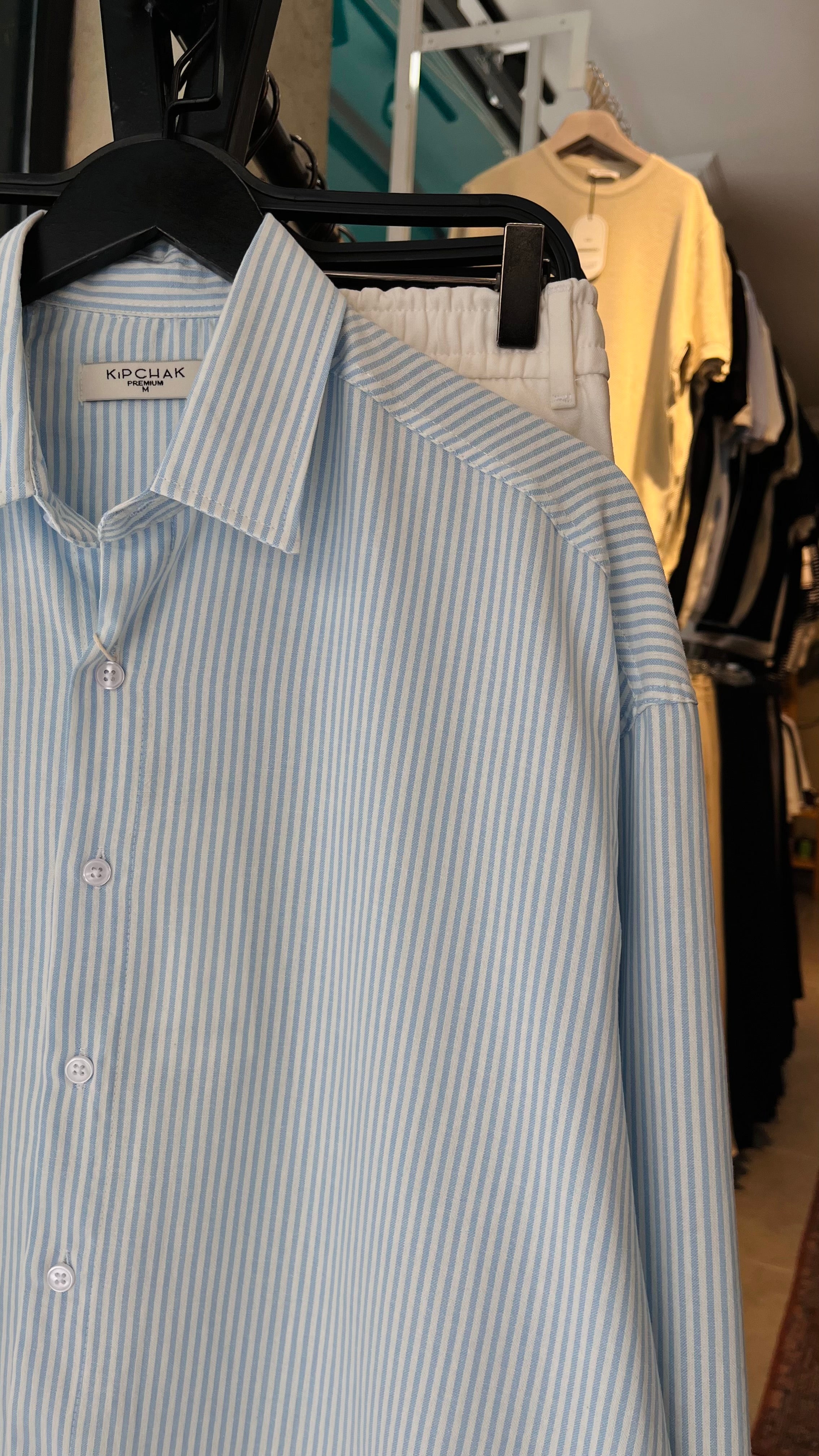 Oversize Mavi Beyaz Çizgili Uzun Kollu Gömlek 5495