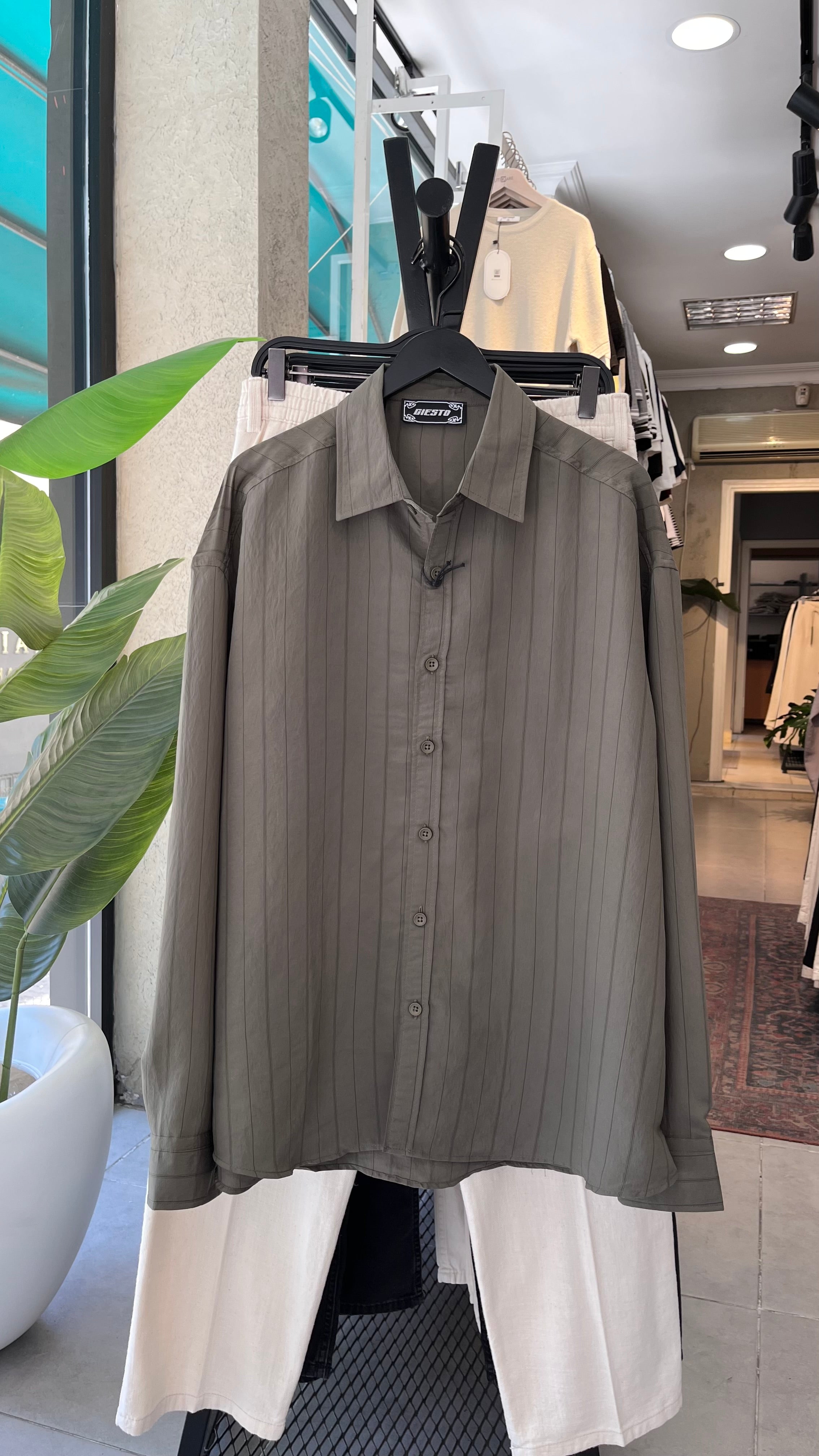 Oversize Haki Modal Kumaş Gömlek 5509