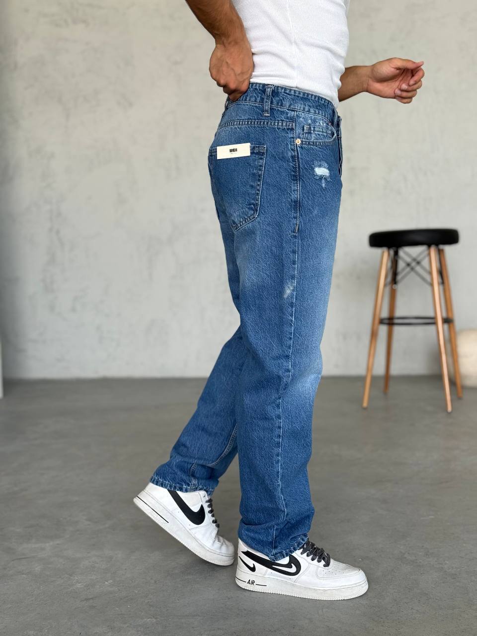 Baggy Mavi Yırtık Detaylı Jean 3321