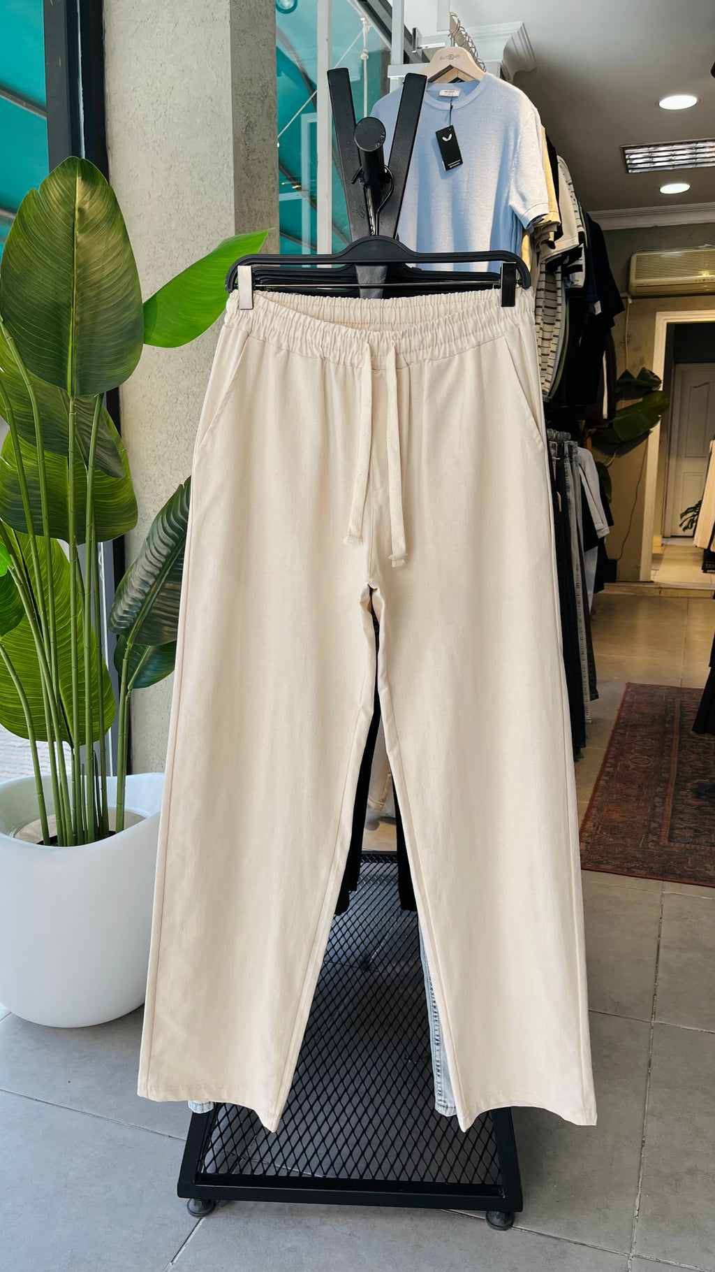 Baggy Bej Keten Pantolon 6186