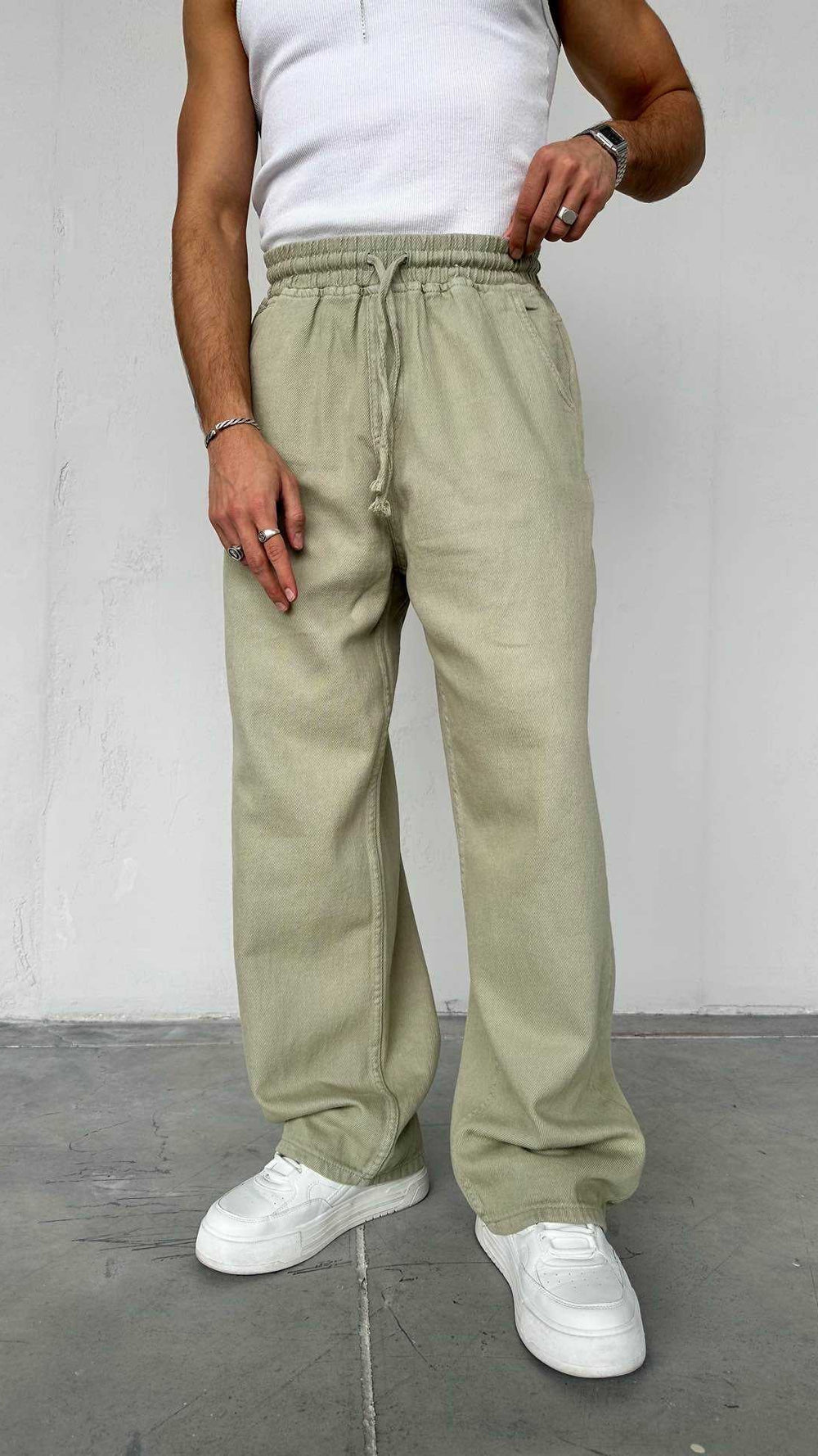 Baggy Ekstra Bol Çağla Yeşili Gabardin Pantolon - Çağla Yeşili 6144