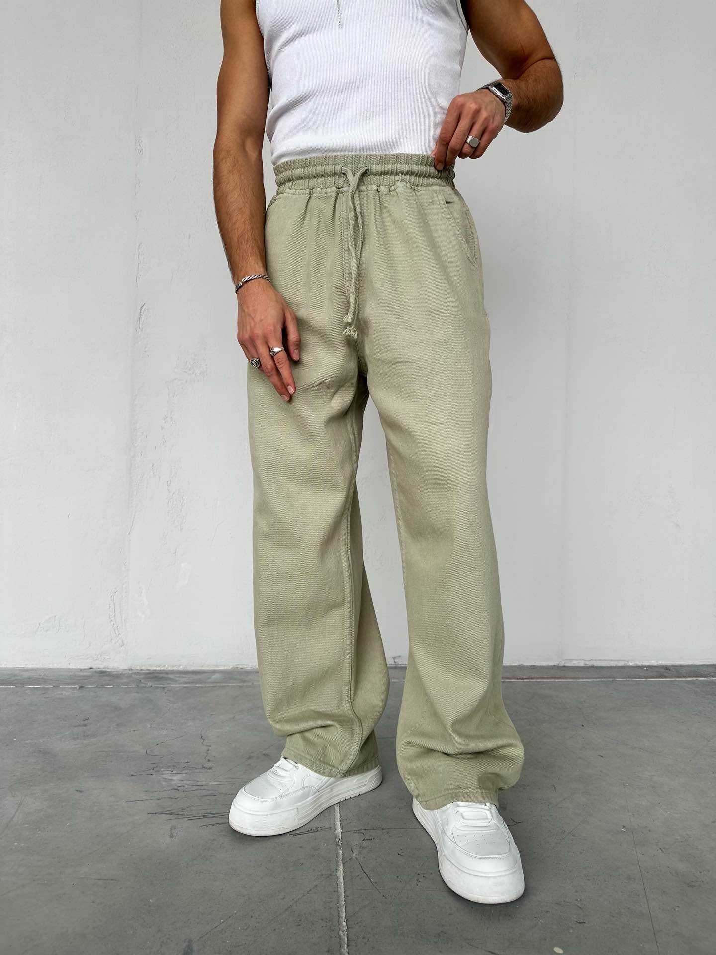 Baggy Ekstra Bol Çağla Yeşili Gabardin Pantolon - Çağla Yeşili 6144