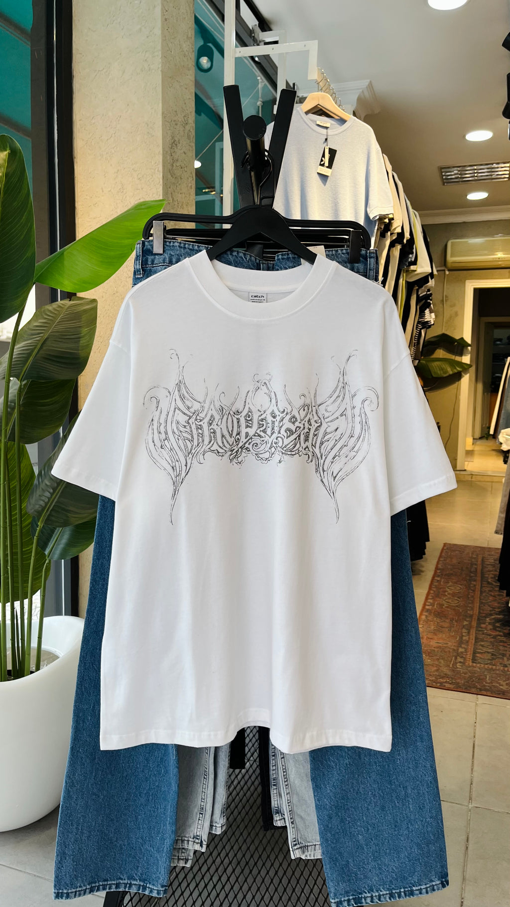 Oversize Beyaz Baskılı Tshirt 9415