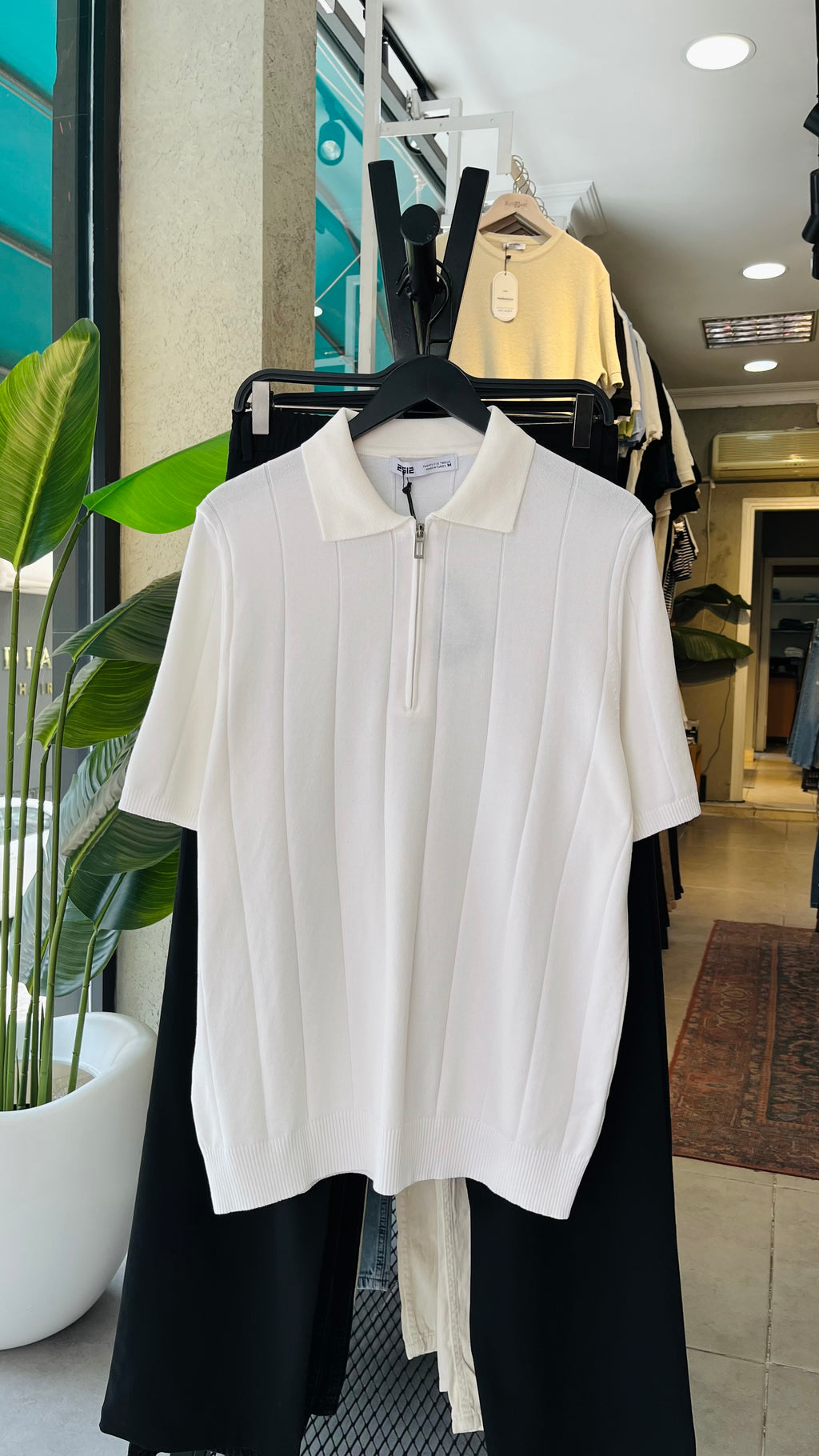 Beyaz Polo Yaka Fermuarlı Triko Tshirt 9436