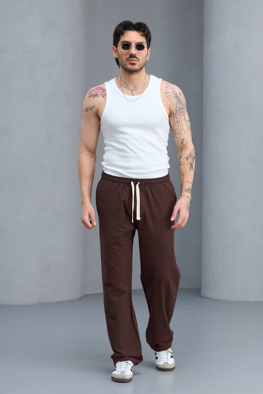Baggy Kahverengi Keten Pantolon 6184