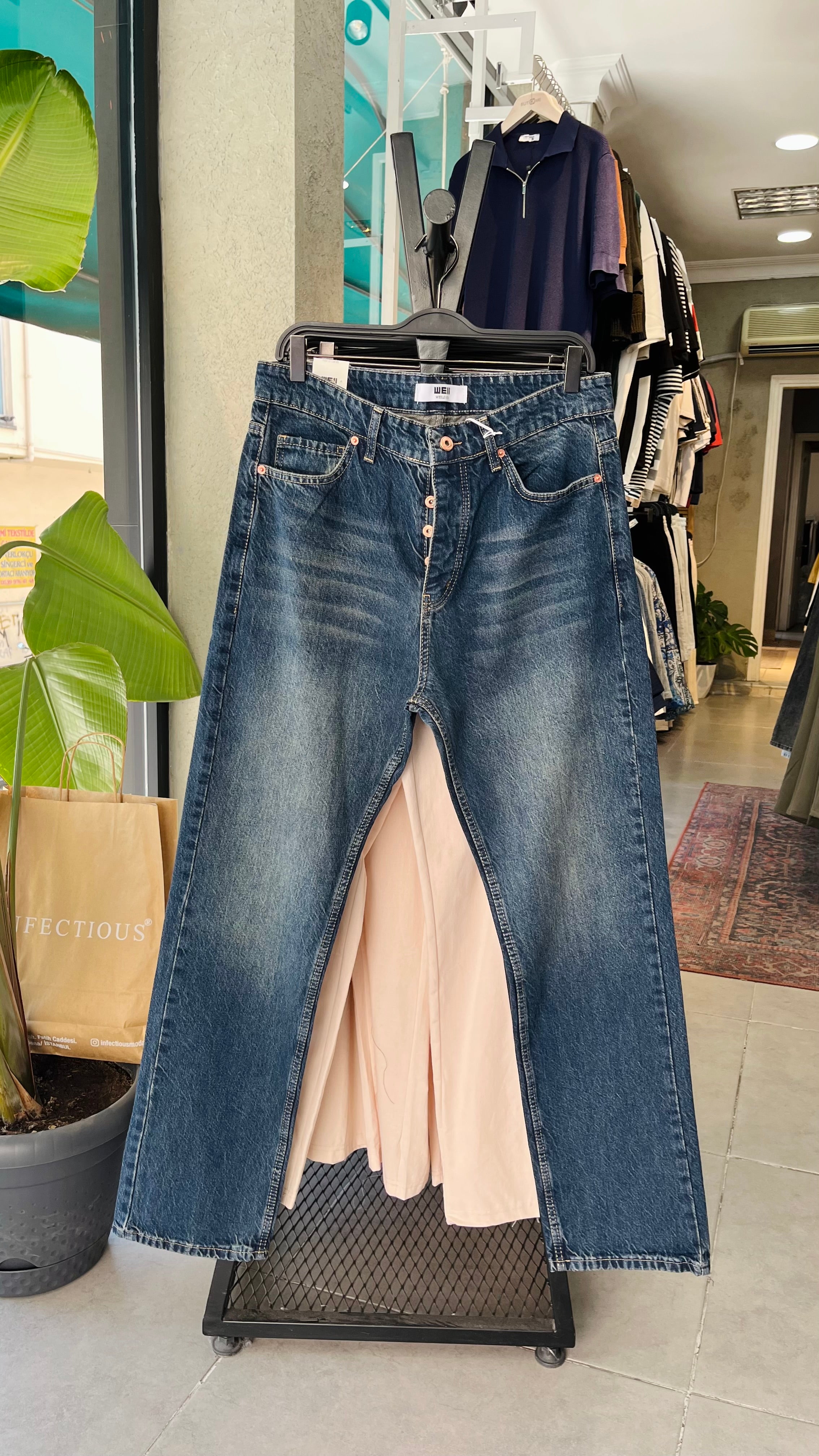Baggy Lacivert Yıkamalı Jean 3303