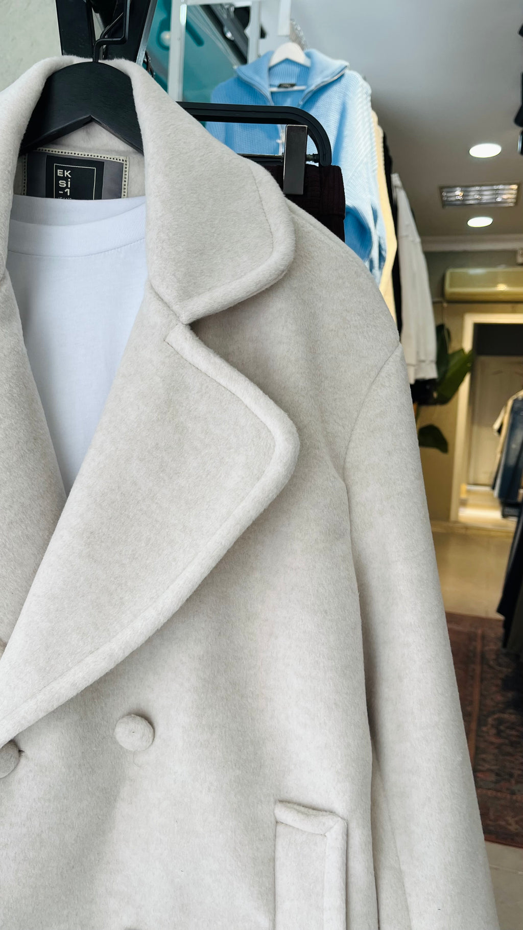 Kruvaze Crop Kaşe Ceket Taş Rengi 2034