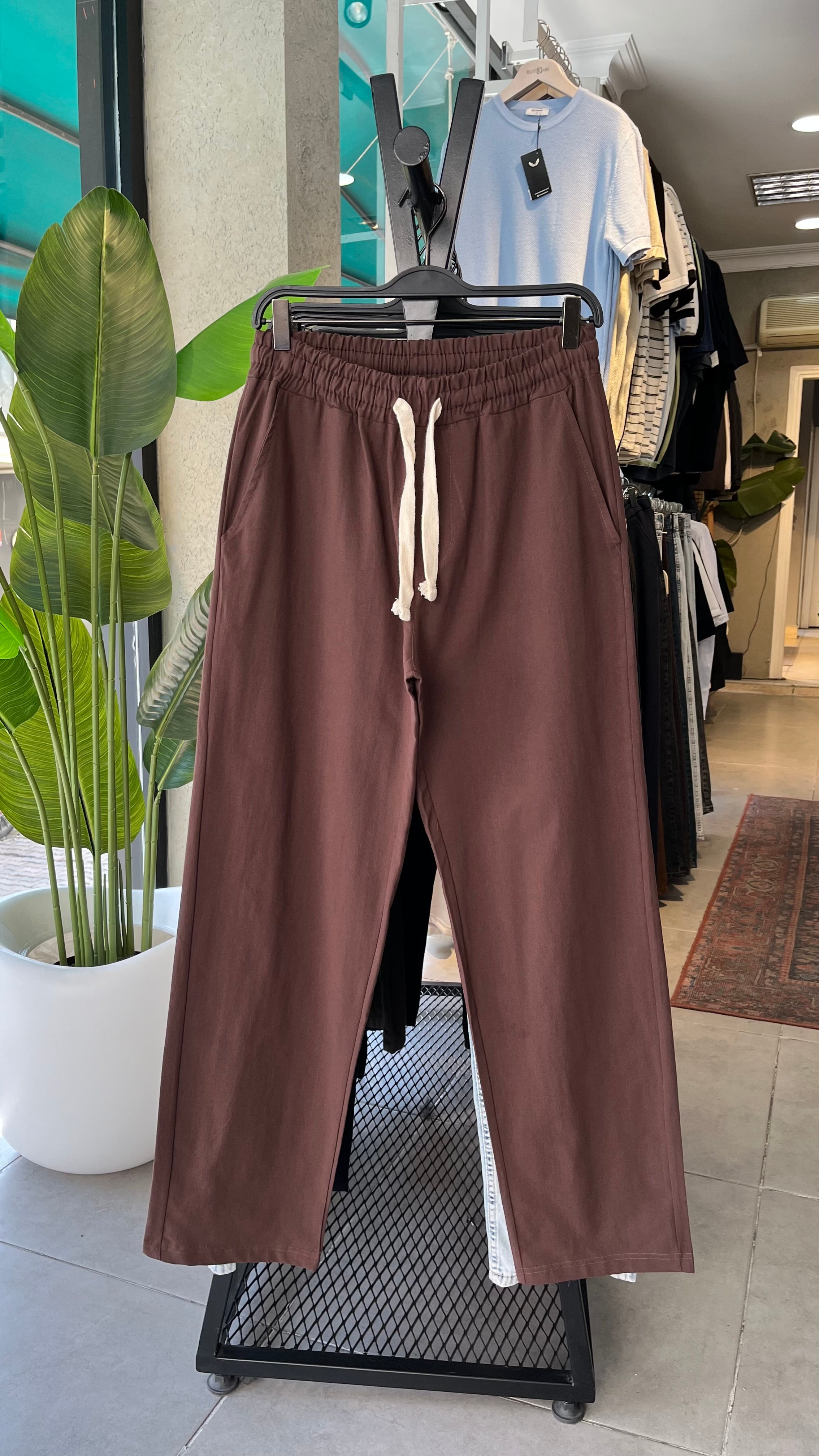 Baggy Kahverengi Keten Pantolon 6184