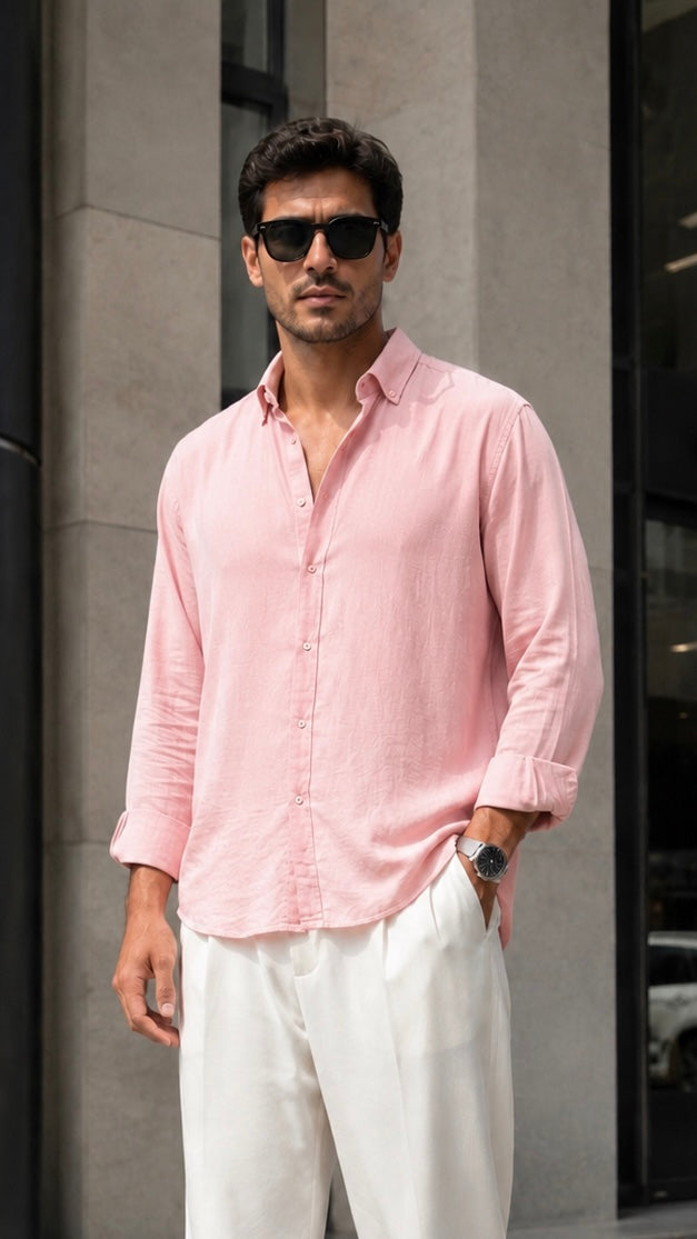 Oversize Açık Pembe Uzun Kollu Gömlek 5504