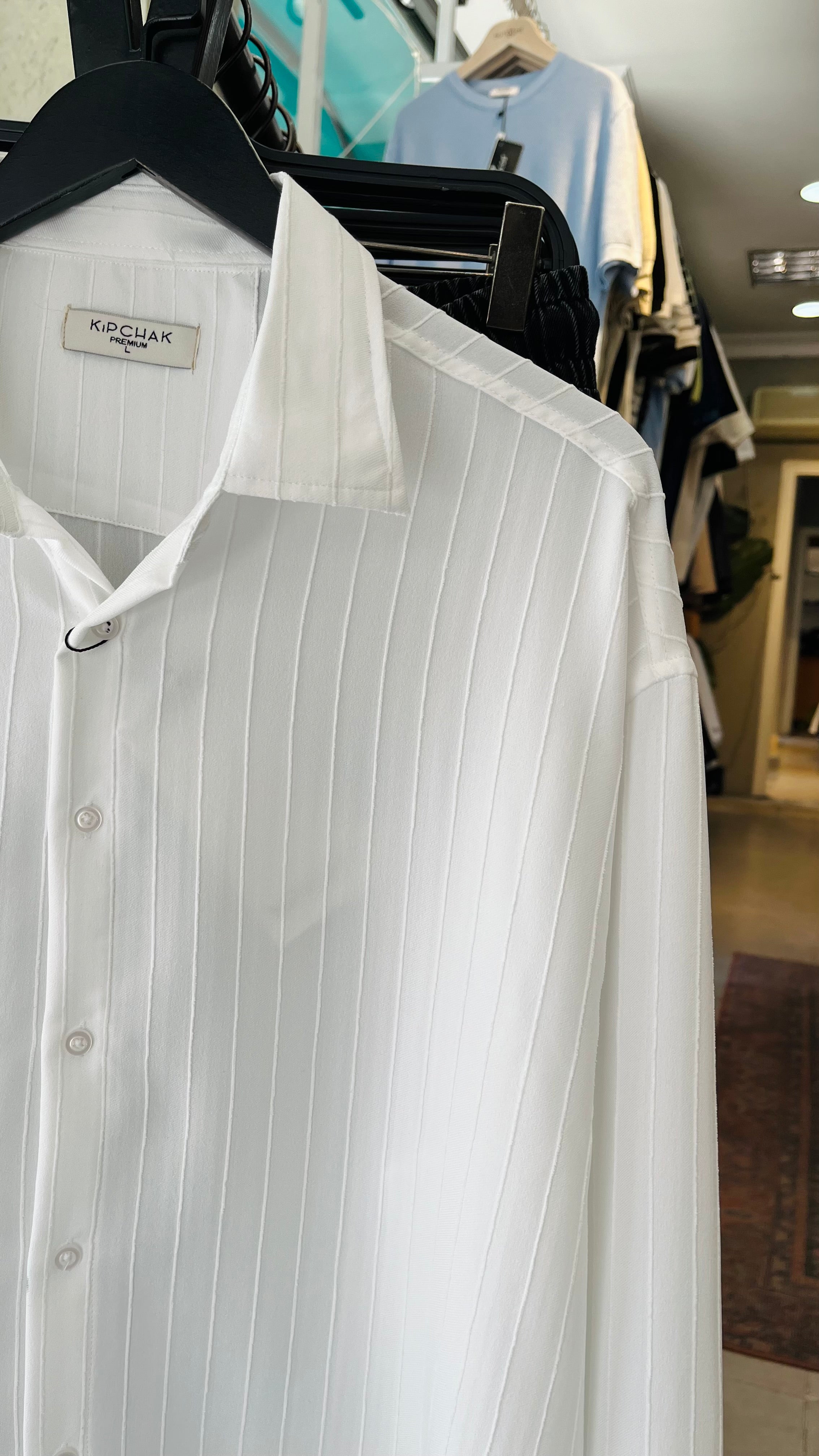Oversize Beyaz Kendiliğinden Desenli Gömlek 5472