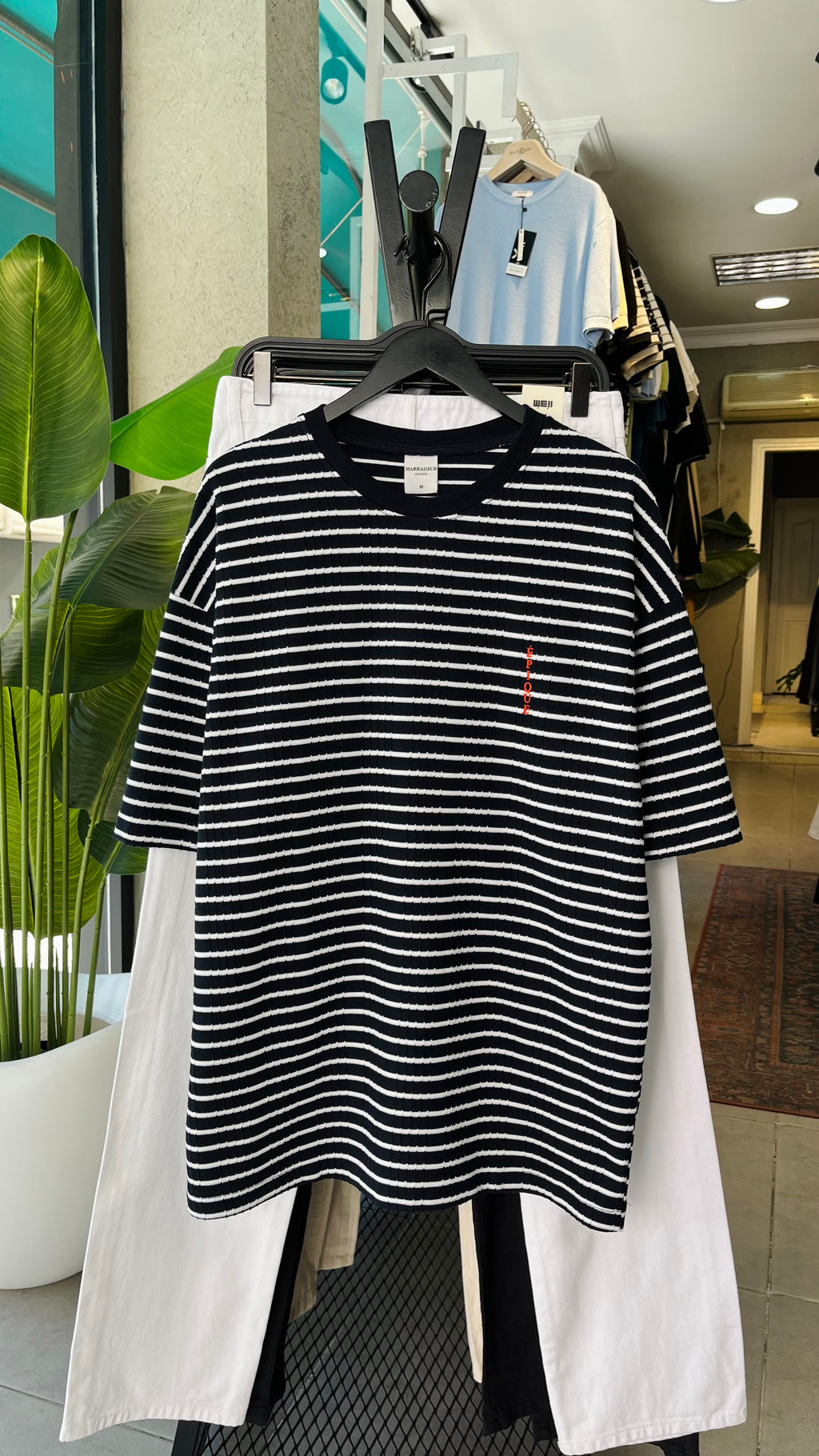 Oversize Lacivert Beyaz Çizgili Tshirt 9398