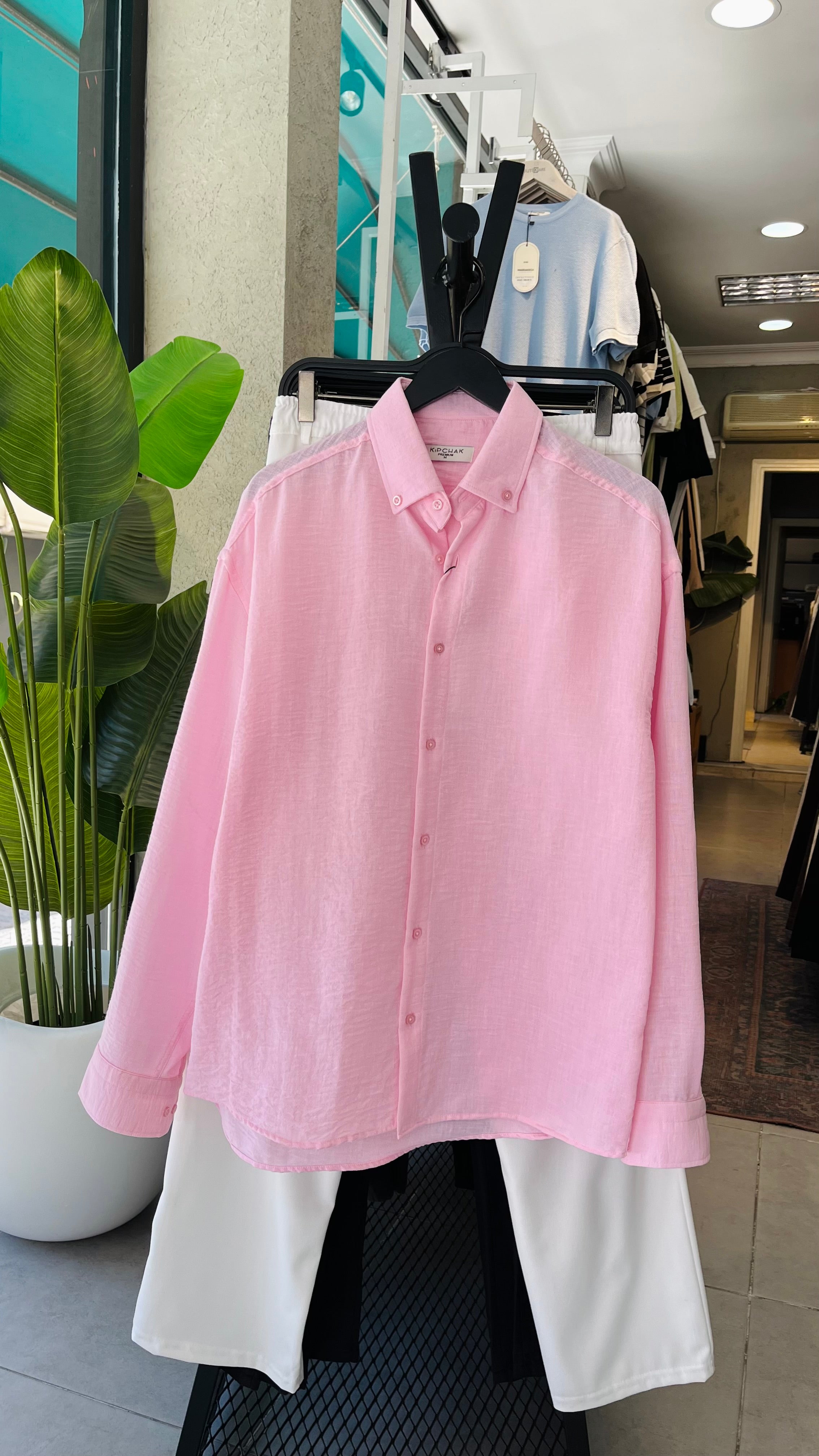 Oversize Pembe Uzun Kollu Gömlek 5477