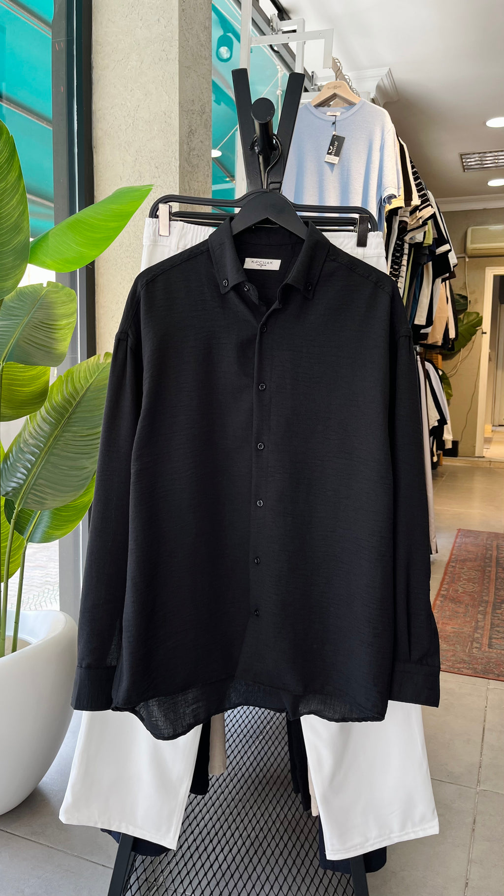 Oversize Siyah Uzun Kollu Gömlek 5476