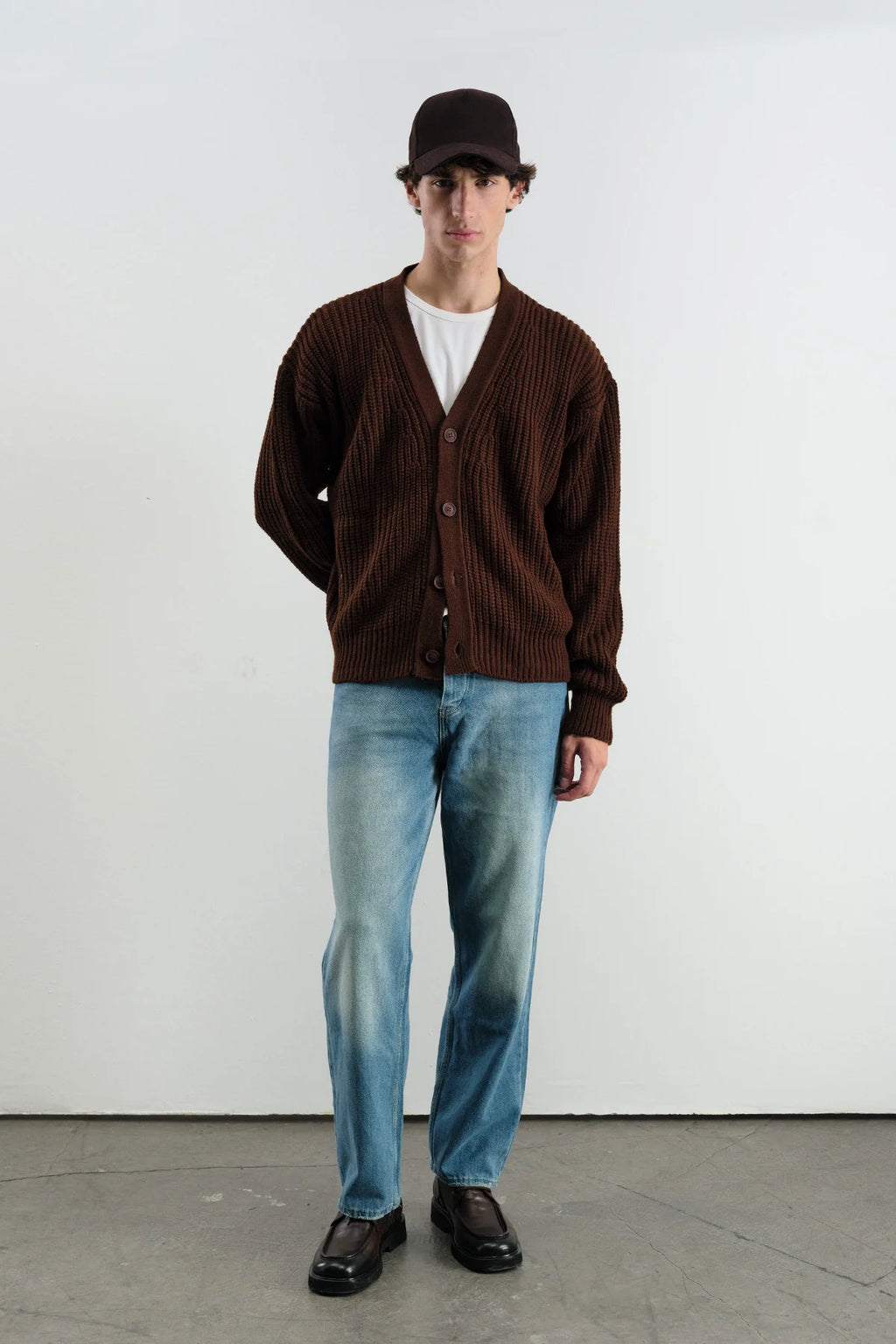 Oversize Kahverengi Örme Hırka 7007