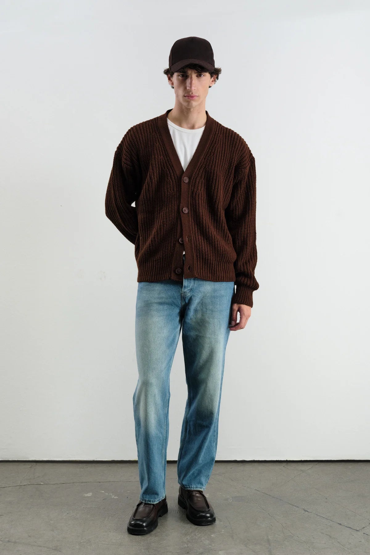 Oversize Kahverengi Örme Hırka 7007